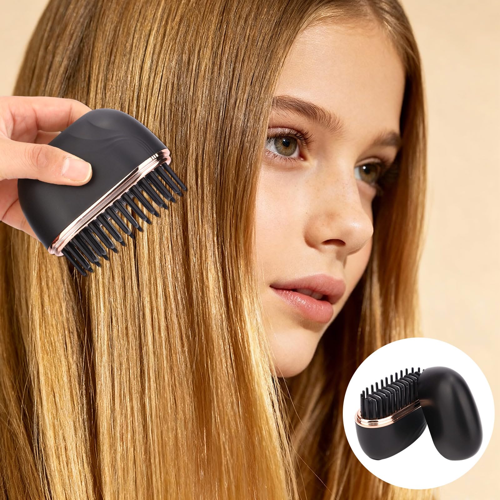 Mini Piastra per Capelli Senza Fili, Spazzola lo Styling 2 in 1 Portatile e Ricaricabile con Controllo Della Temperatura a 3 Velocità Guscio Antiscottatura per Tutti i Tipi di Capelli (Nero)