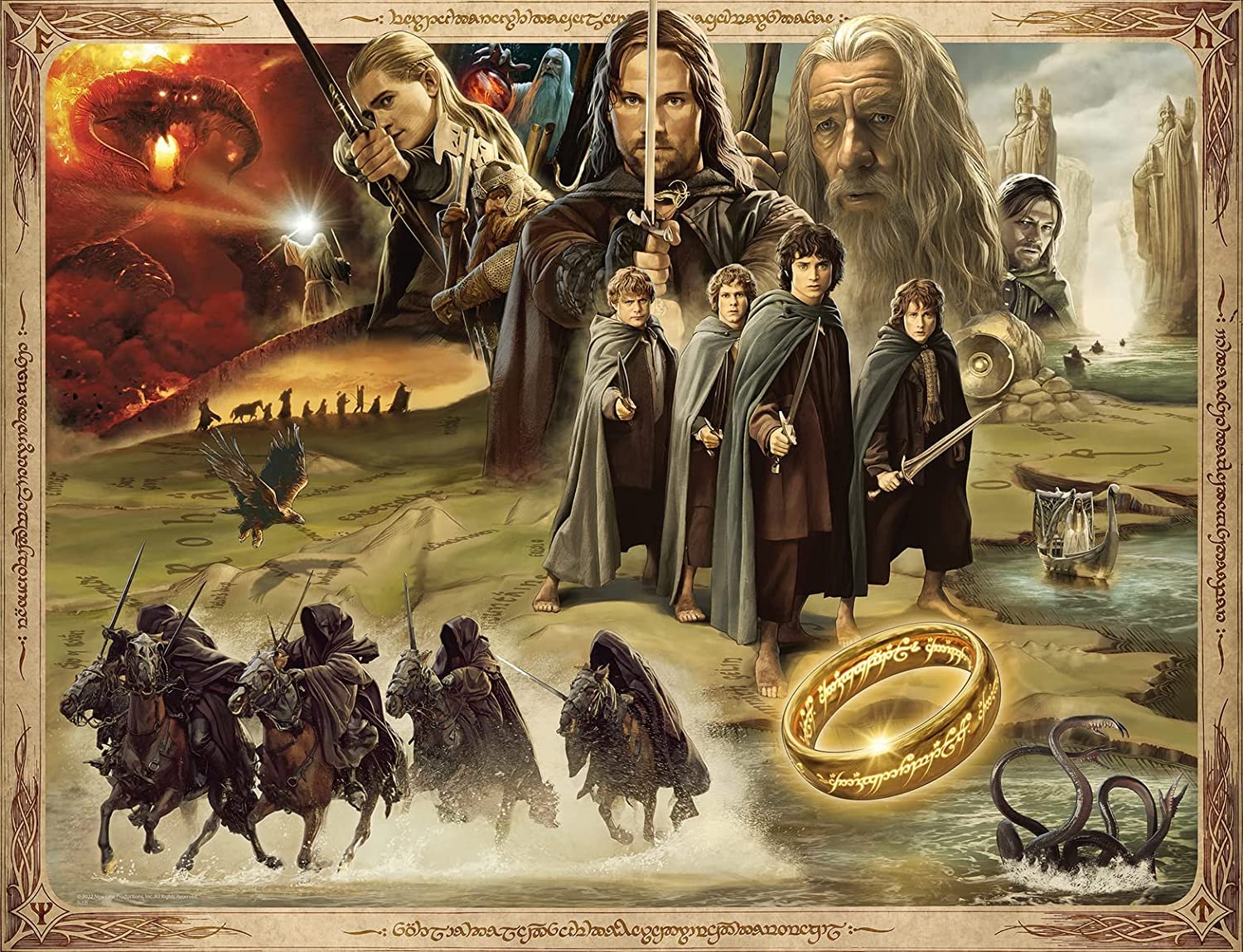 Puzzle 1000 Teile - Lord of The Rings Poster - Puzzle for Adults and Children from 14 Years Knobelspiele Puzzle in Panorama Format - der Herr der Ringe - 75x50cm
