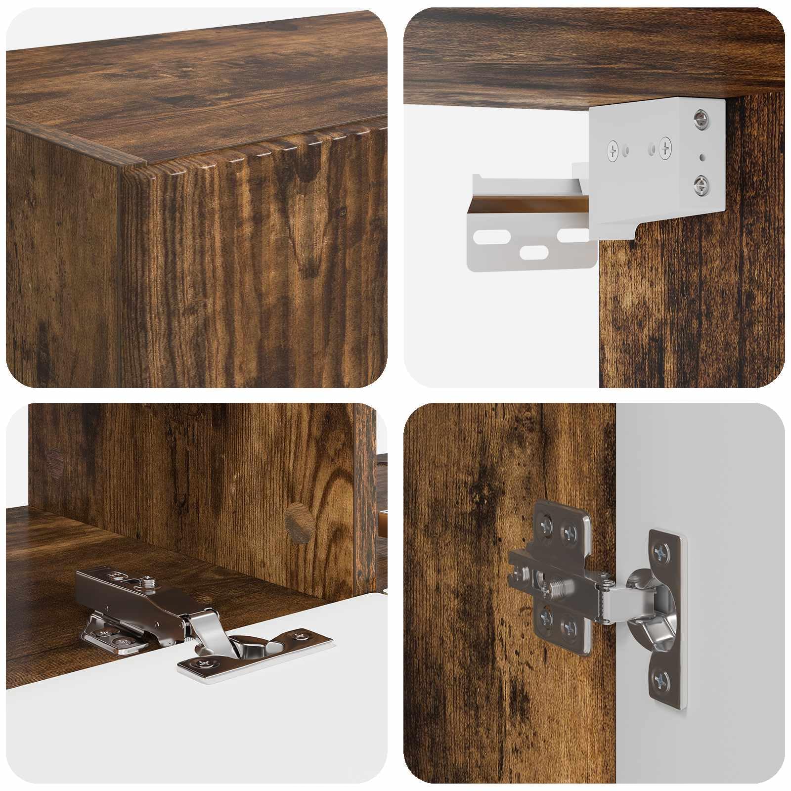 6-Piece Floating TV Stand Set, Smoked Oak Wall Mounted Console | Made of durable engineered wood, this space-saving media center optimizes storage in living rooms and media corners.