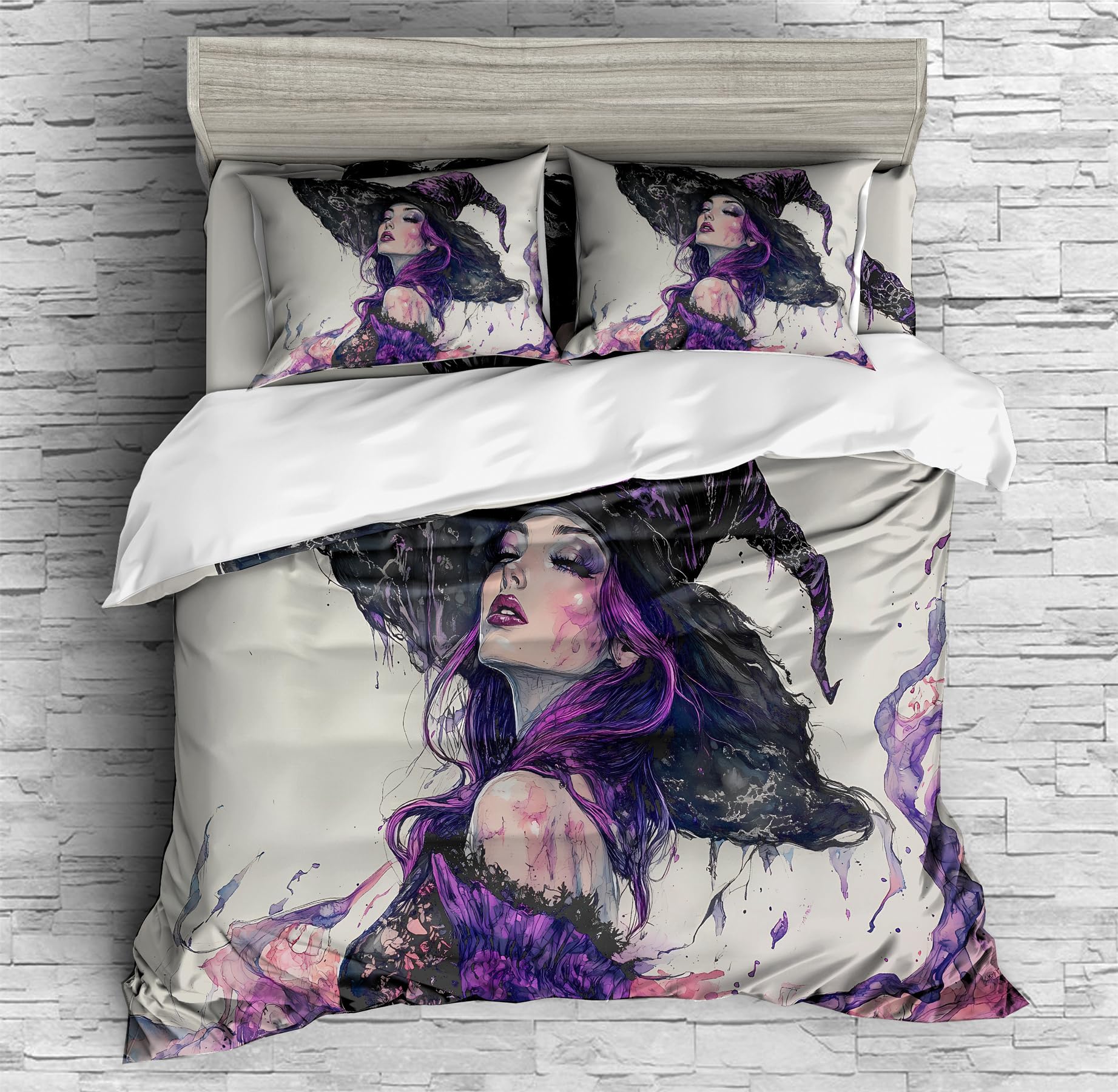 REALIN Classy Witch Themed Duvet Cover Set Mystic Witch Art Bedding Girl Boy Kids Bed Sets 3/4PCS Quilt Covers/Sheets/Pillow Shams,Twin/Full/Queen/King (A,Twin-172x218cm-4PCS)