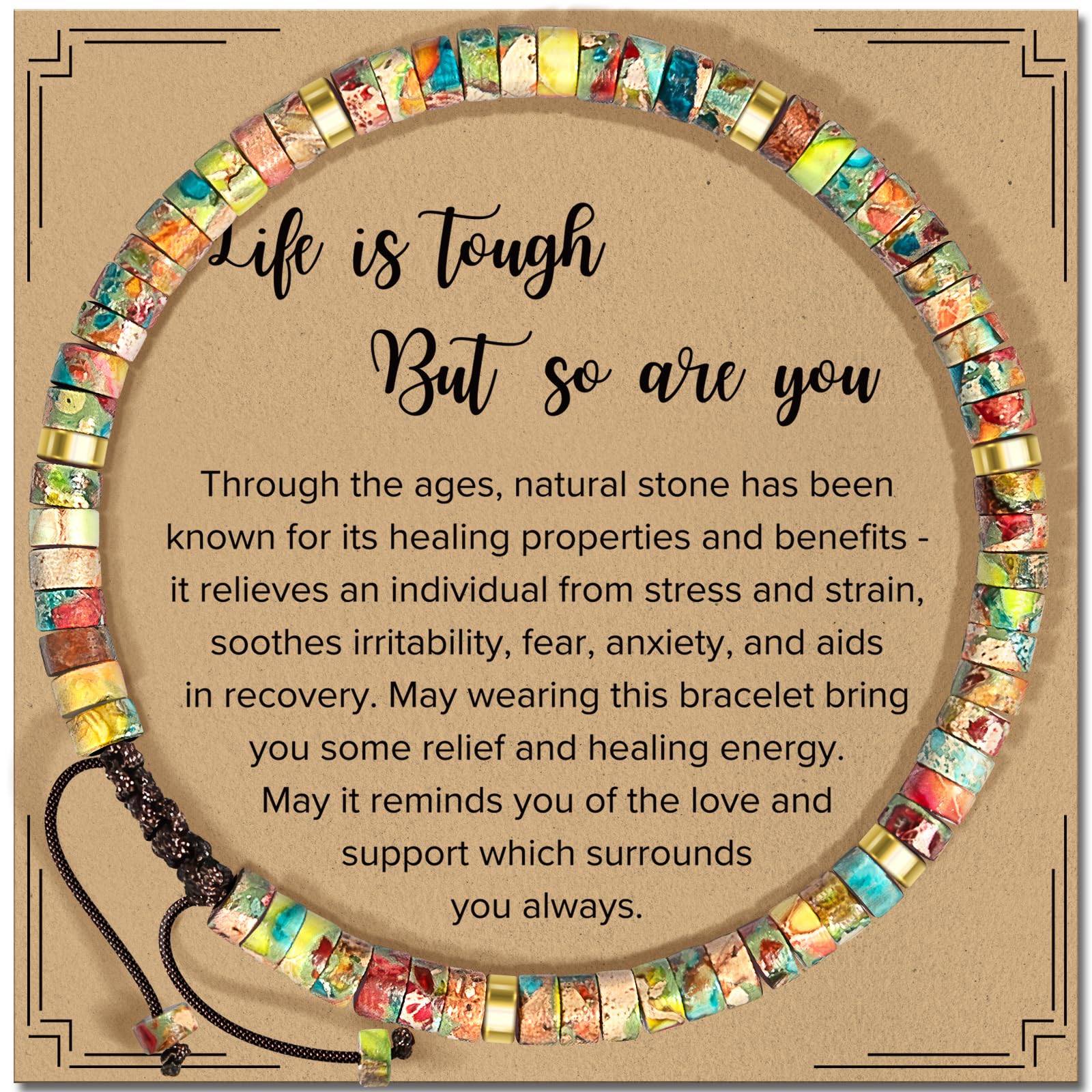 ZOKCC Inspirational Gifts Bracelets for Women Healing Natural Stone Bracelets - Get Well Soon Gifts for Women Best Friends Sister Girls - Life is Tough But So are You Bracelet