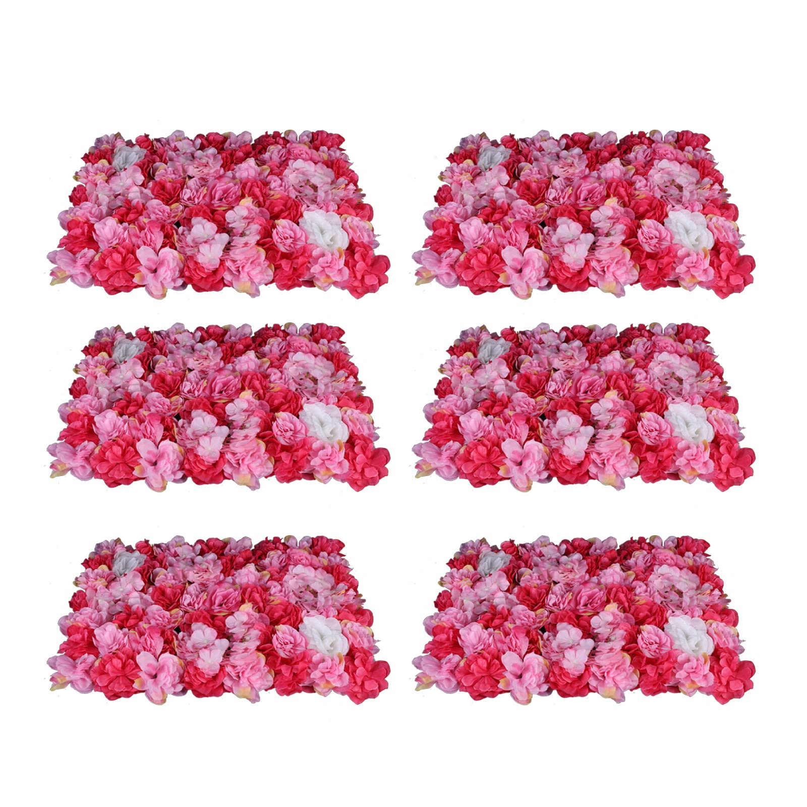 6 Stück Blumen Wandpaneel Künstliche Blumenwand Seidenrosen Wandpaneele 60x40cm Rosenwand Blume Panel, Blumenpaneele Hintergrund Wanddekoration für Hochzeit Party, Rot-Rosa