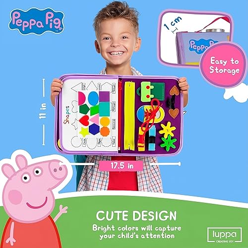 Miniatura 2 de Peppa Pig Montessori Busy Board - Diversión de aprendizaje preescolar para niños pequeños con habilidades motoras básicas de vestir, números del