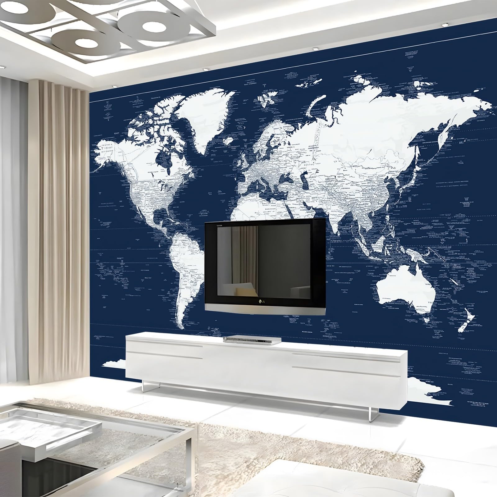 Tapeta murale niebieska abstrakcyjna mapa świata 350 x 256 cm 3D sztuka fototapeta, druk HD mural ścienny gigantyczny plakat, nowoczesny salon sypialnia pokój dziecięcy tło dekoracja ścienna