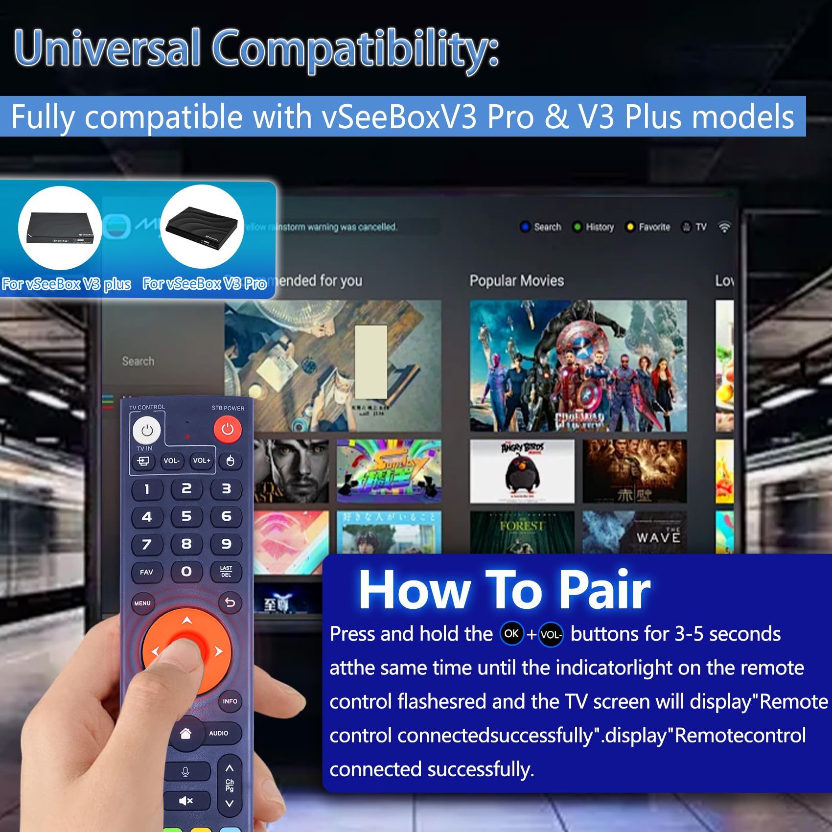 Mando a distancia de voz V3 Plus, repuesto compatible con vSeeBox V3 Plus V3 Pro Smart Bluetooth control remoto de voz