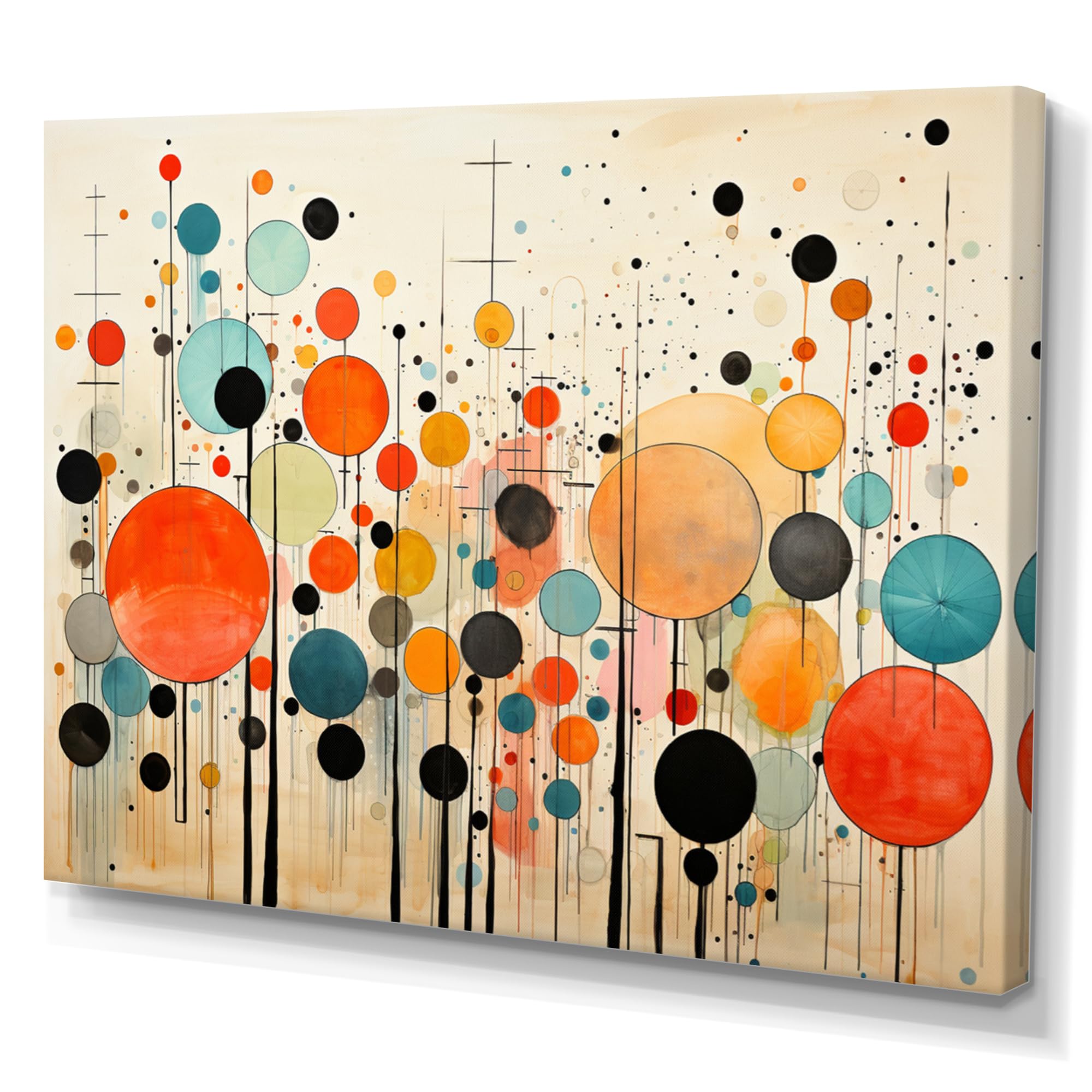 DesignQ Midcentury wall art, Green Beige Mid Century modern Retro I, Abstract Midcentury Large Wall art decor, Green Mid-Century Modern Canvas wall art, 20x12 inches