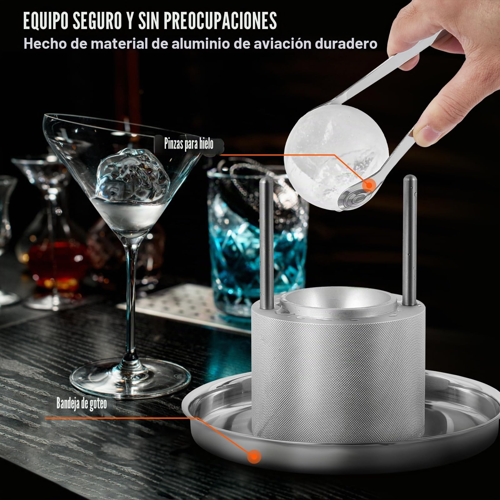 VEVOR Kit de Prensa de Bolas de Hielo Prensa de Hielo de Aleación de Aviación con Molde para Bloques de Hielo Fabricador de Bolas de Hielo Redondas de 60 mm, para Whisky, Cócteles en Fiestas