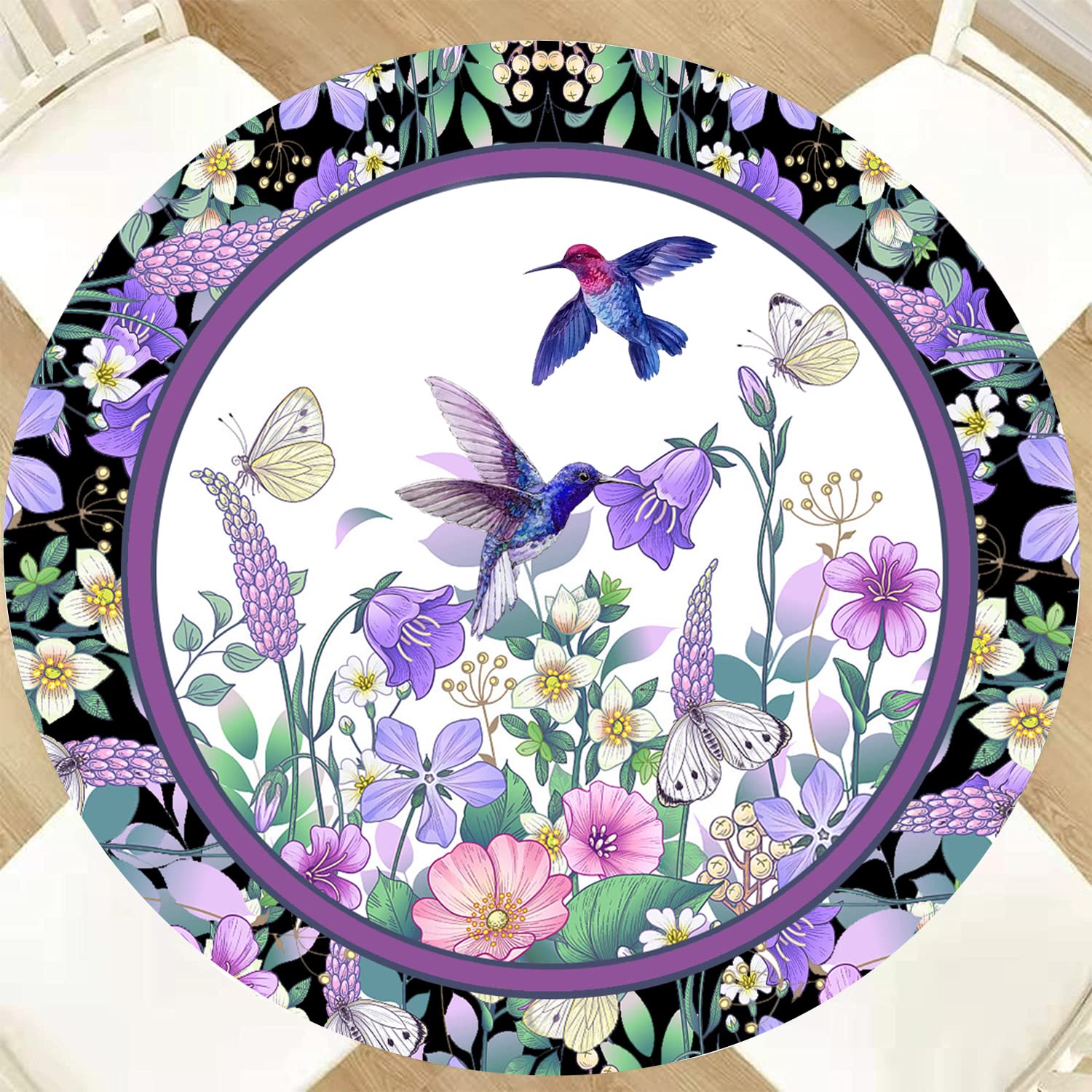 igoga sports Round Elastic Edge Table Covers Hummingbird Fitted Tablecloth, Polyester Table Pad Cloth for Indoor Outdoor Party Dinner Patio Decor Fits Tables Up to 48'' - 52''