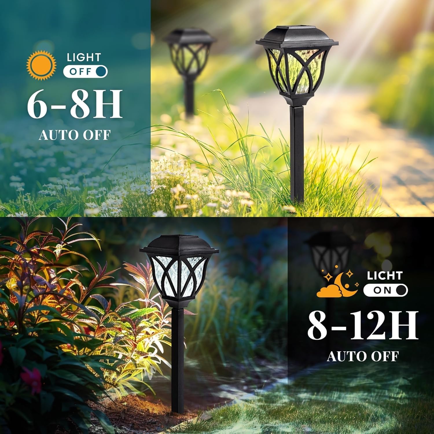 Lampy solarne do ogrodu na zewnątrz, 6 sztuk, wodoodporne, zasilane energią słoneczną światła ścieżkowe na podwórko, patio, krajobraz, chodnik, ścieżkę (zimna biel)