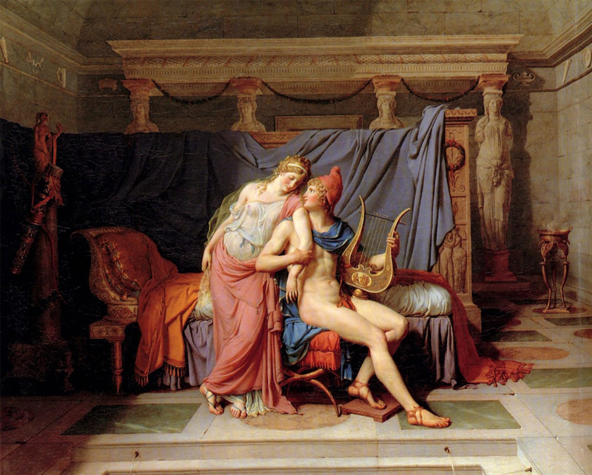 ARTXLXXBN Famous Art Print Poster Vintage Wall Art the Courtship of Paris and Helen by Jacques-louis David Canvas Art Poster for Home Decor 60x90cm