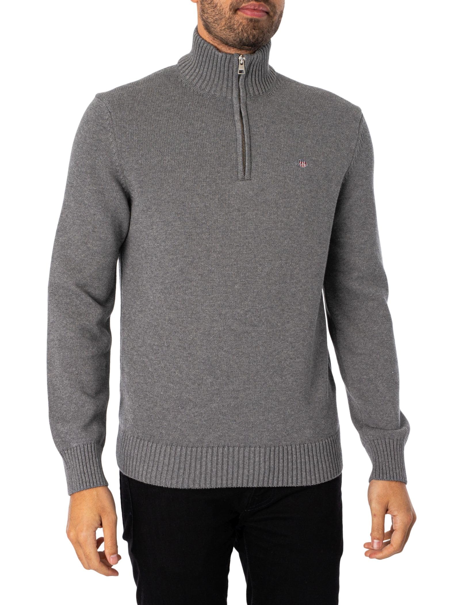 GANT Herren Casual Cotton Halfzip Pullover, Dark Grey Melange, XL EU