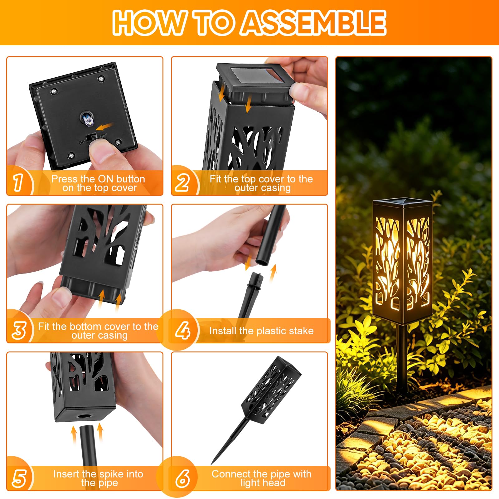 Caldarax Lot de 6 Lampes Solaires Exterieur Jardin, Lanterne Solaire, Lumiere Solaire Exterieur, IP44 Étanche, Blanc Chaud, Solaire de Jardin Décoration Lampes pour Balcon, Terrasse, Chemin, Pelouse