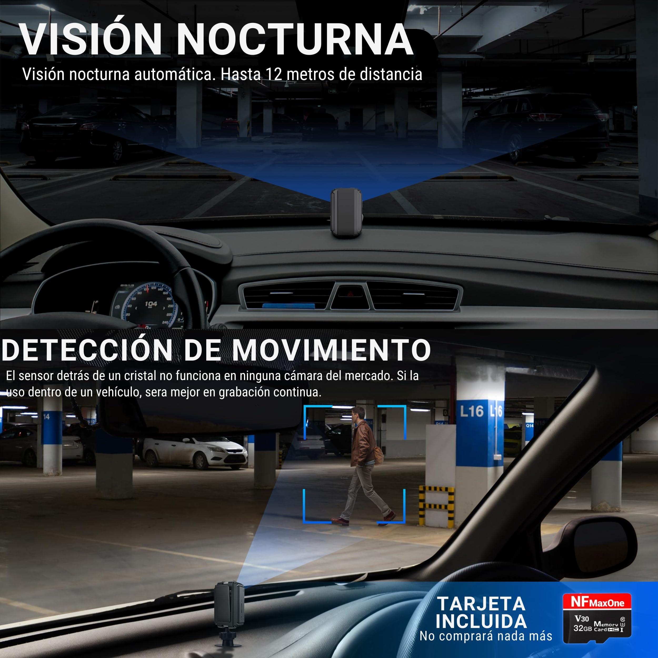 Mini Cámara Espía Oculta, Videovigilancia sin Internet, Camara Vigilancia Sin WiFi con Visión Nocturna y Detección de Movimiento para Coche, 11 Horas de Batería, Spy CAM sin WiFi