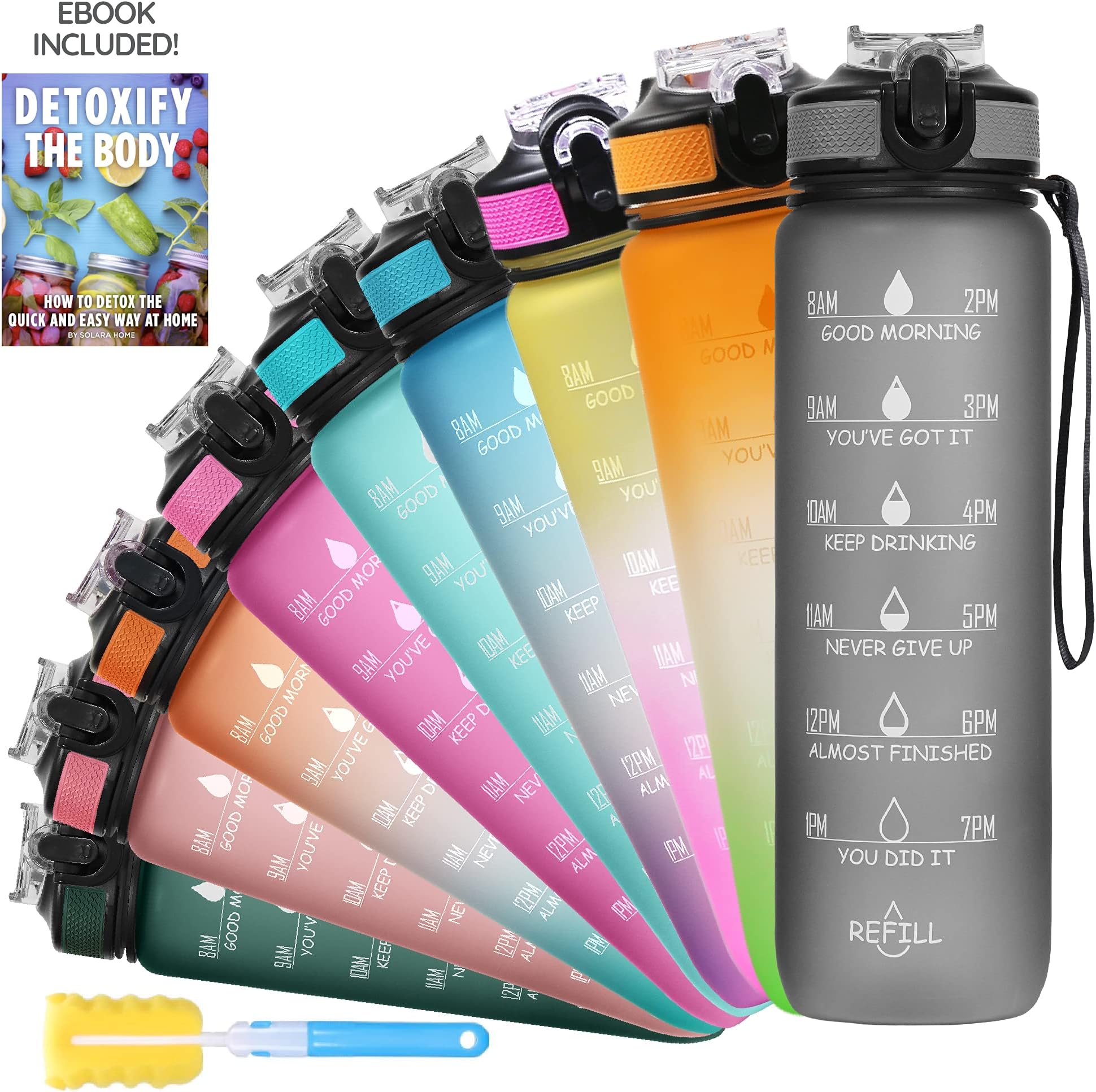 SOLARA Sipper Water Bottle for adults 1 Litre, Leakproof, BPA-Free & Durable Tritan,Water Bottle for Gym,Kids, School & Office, Motivational Time Marker,1Ltr Sipper Bottle with straw, Mysterious Grey