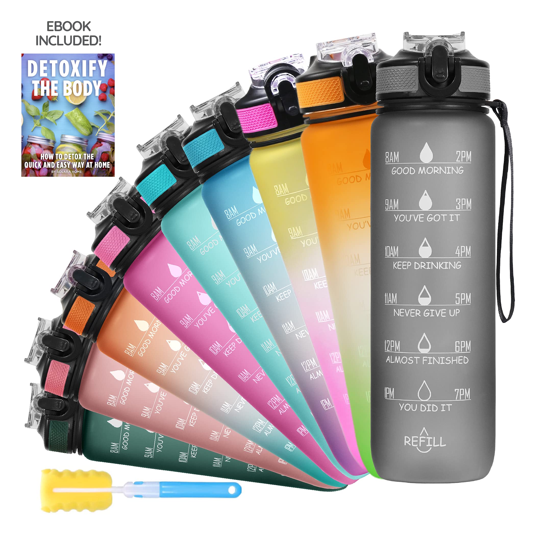 Sipper Water Bottle for adults 1 Litre, Leakproof, BPA-Free & Durable Tritan,Water Bottle for Gym,Kids, School & Office, Motivational Time Marker,1Ltr Sipper Bottle with straw, Mysterious Grey