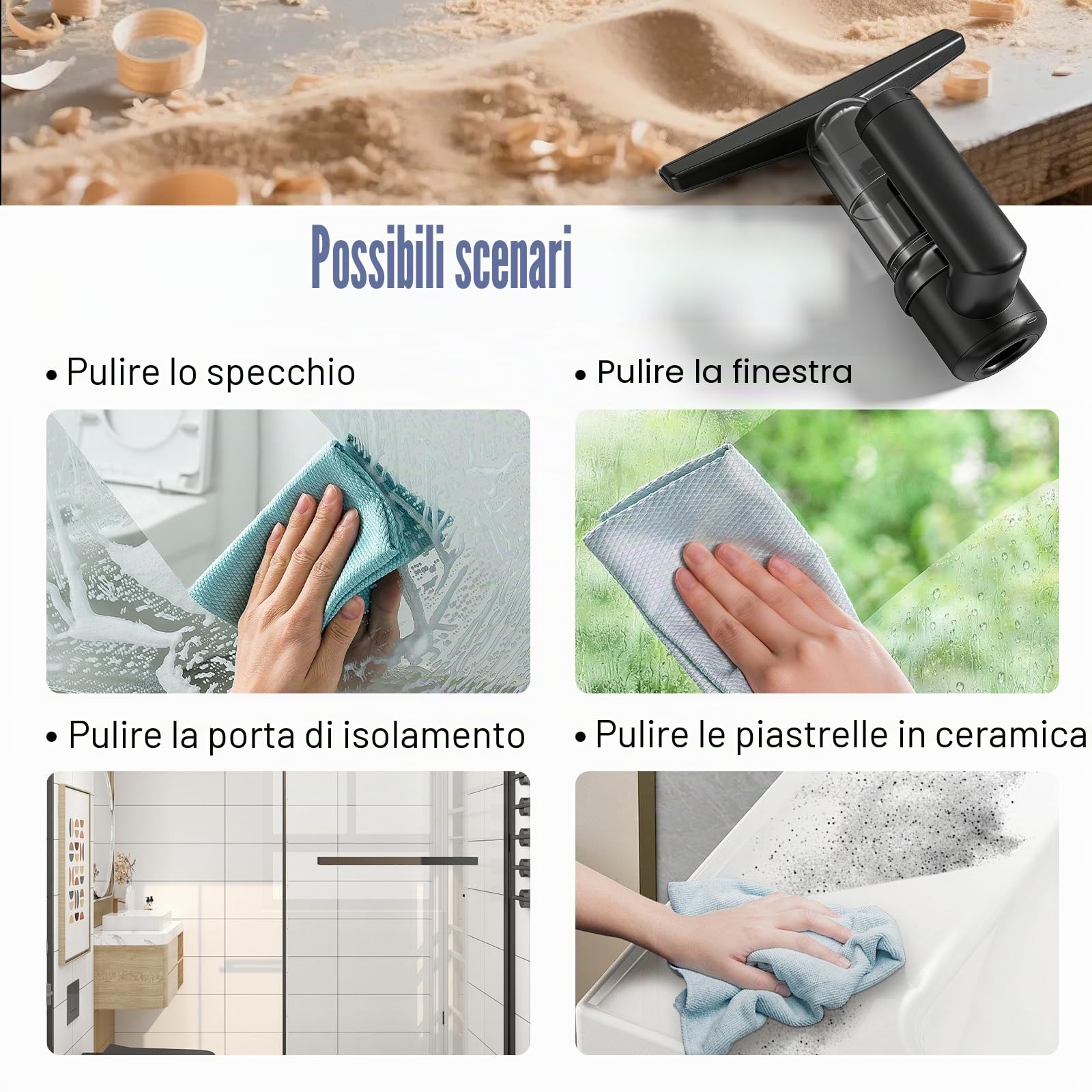 Pulitore per finestre, elettrico, senza fili, con durata della batteria di 30 minuti, maneggevole, leggero, serbatoio dell'acqua da 100 ml, per finestre, specchi, piastrelle, vetri auto