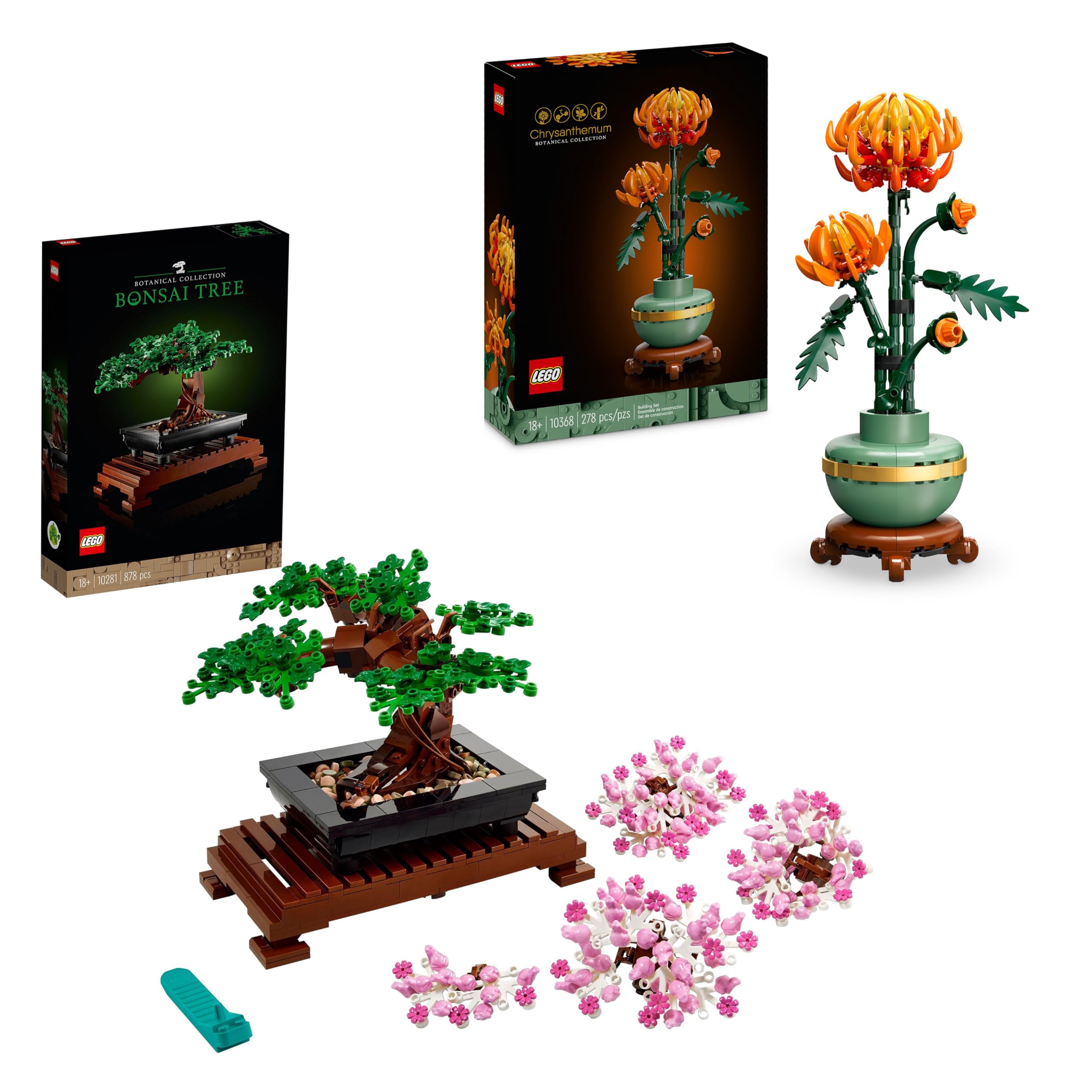 LEGO Lote Jardín Zen: Bonsái (10281) y Crisantemo (10368), Maqueta para Construir para Adultos, Regalo del Día de San Valentín para Mujeres y Hombres, Decoración con Plantas y Flores Artificiales