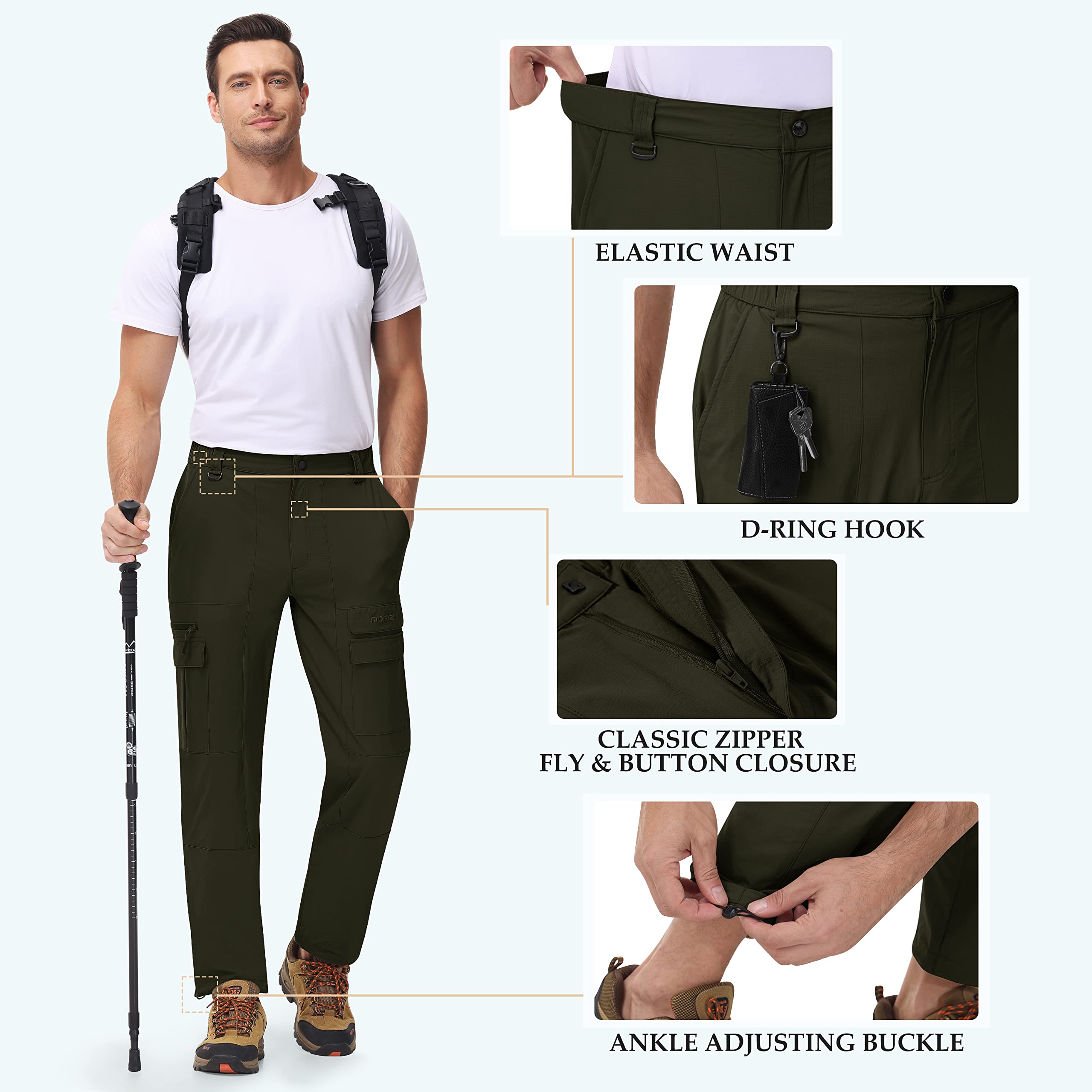 MoFiz Uomo Pantaloni da Trekking Leggeri Cargo Pantaloni Escursionismo Montagna Lavoro Outdoor Pants ad Asciugatura Rapida con 7 Tasche