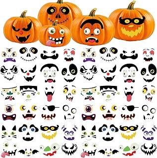 Qpout 48 Packs Halloween Citrouille Décoration Autocollants DIY Halloween Citrouille Autocollants Visage Mignon Halloween Décorations de citrouille Halloween
