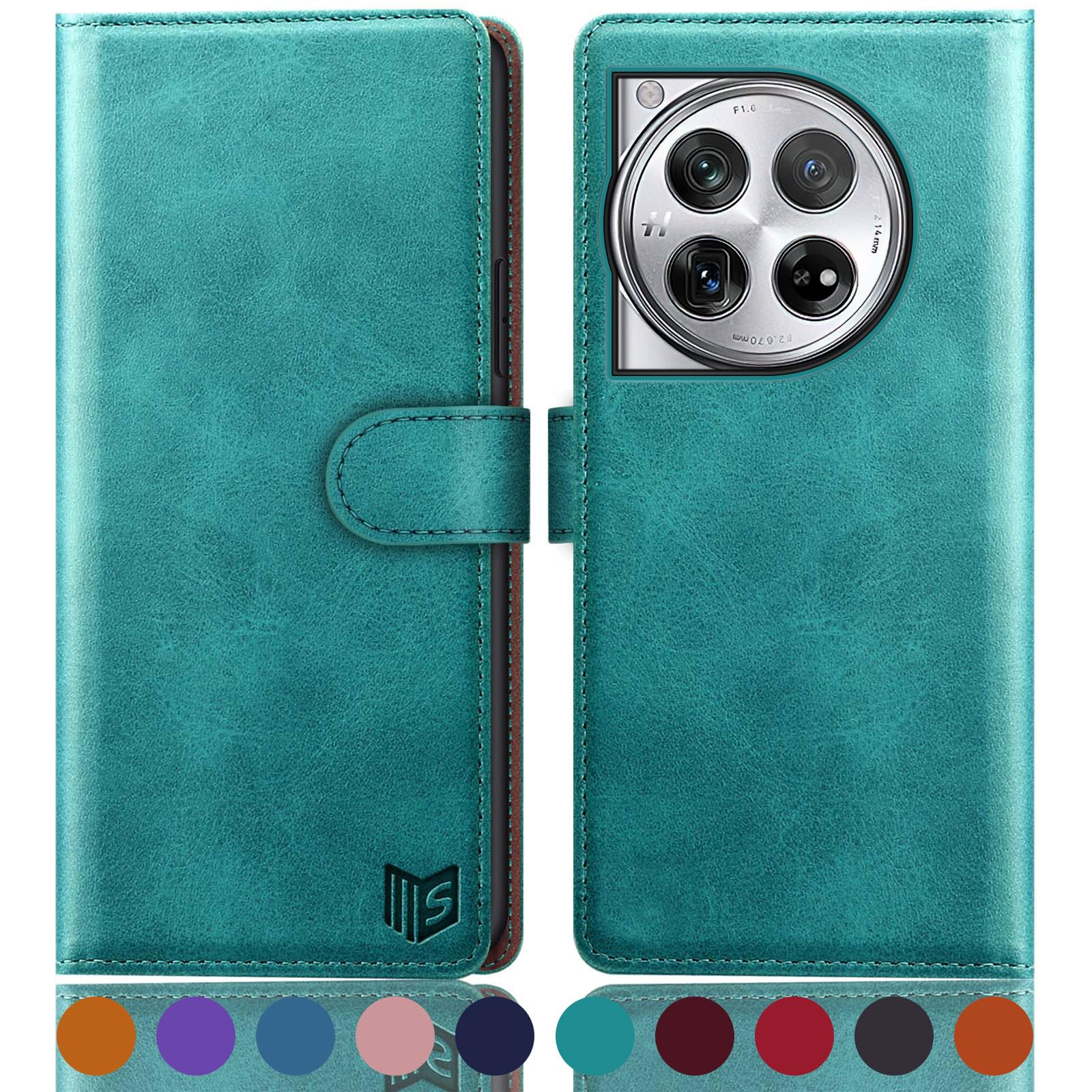 SUANPOT for OnePlus 12 Wallet case with RFID Blocking Credit Card Holder,Flip Book PU Leather Protective Cover Women Men for OnePlus 12 Phone case Blue Green