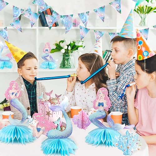 Miniatura 5 de Centro de mesa de fiesta de sirena rosa y azul debajo del mar, decoraciones de mesa de fiesta de cumpleaños para niñas, decoraciones de fiesta de