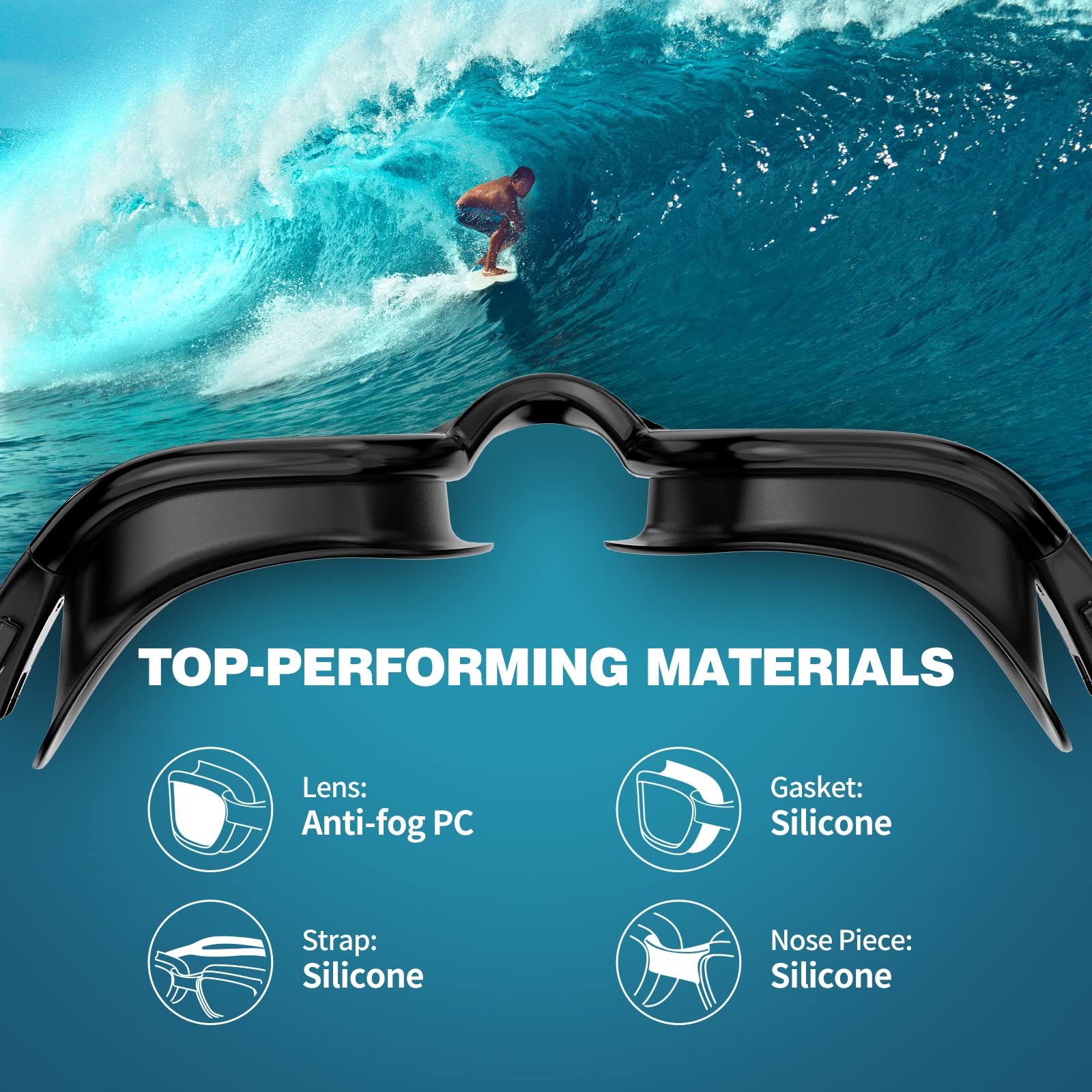 Robee Schwimmbrille, Schwimmkappe und Brillenetui, polarisierte Schwimmbrille, Silikonkappe für Erwachsene, Herren, Damen