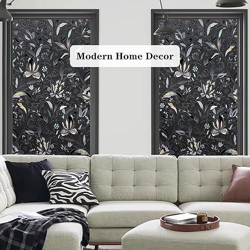 Miniatura 3 de ConCus-T Película opaca total de privacidad para ventana, con grabado de tulipanes, bloqueo de luz total, aislamiento de alta privacidad y