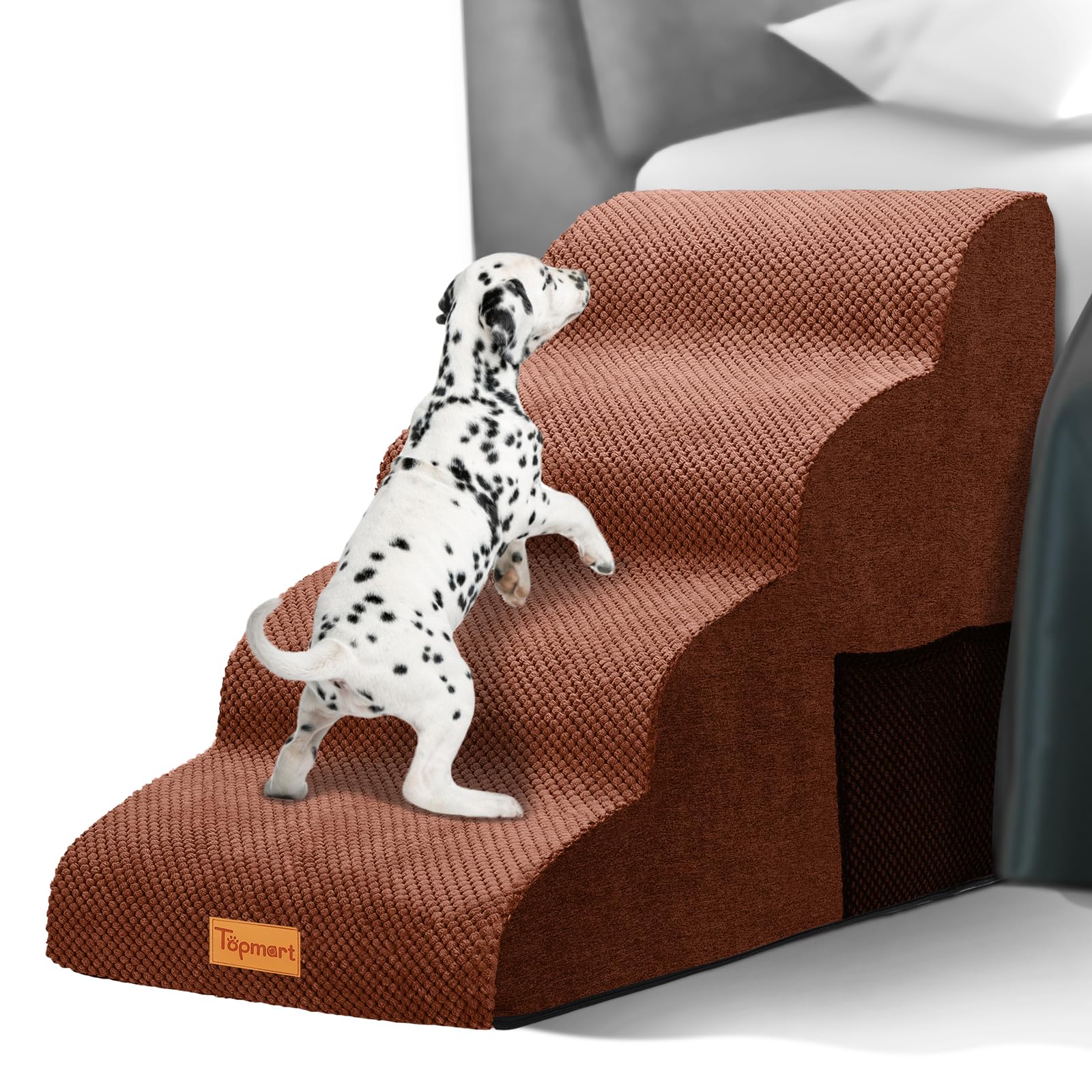 Topmart High Density Foam Dog Steps 4 Tiers,Extra Wide Deep Pet Steps,Non-Slip Pet Stairs,Dog Ramp for Bed,Soft Foam Dog Ladder,Best for Older Dogs Injured,Older Pets,Cats with Joint Pain,Color Brown (B08VJ33G8R) Amazon Price History, Amazon Price Tracker