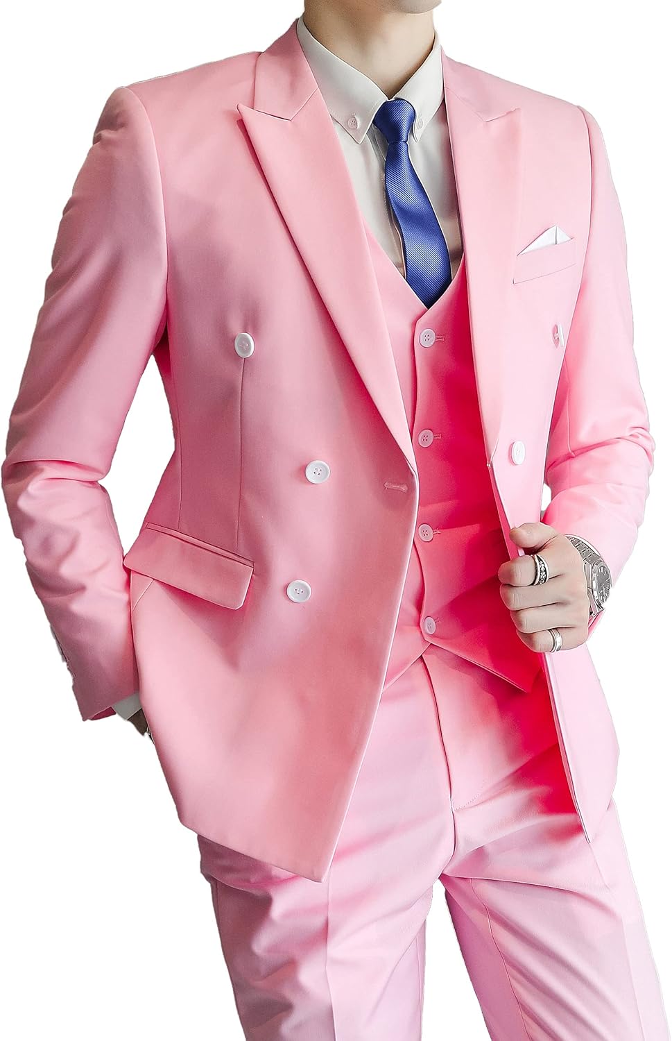 UNINUKOO Mens Suits 2 Piece Double Breasted Tuxedo Suit Slim Fit Wedding Party Dress Formal Suits for Men - Image 3