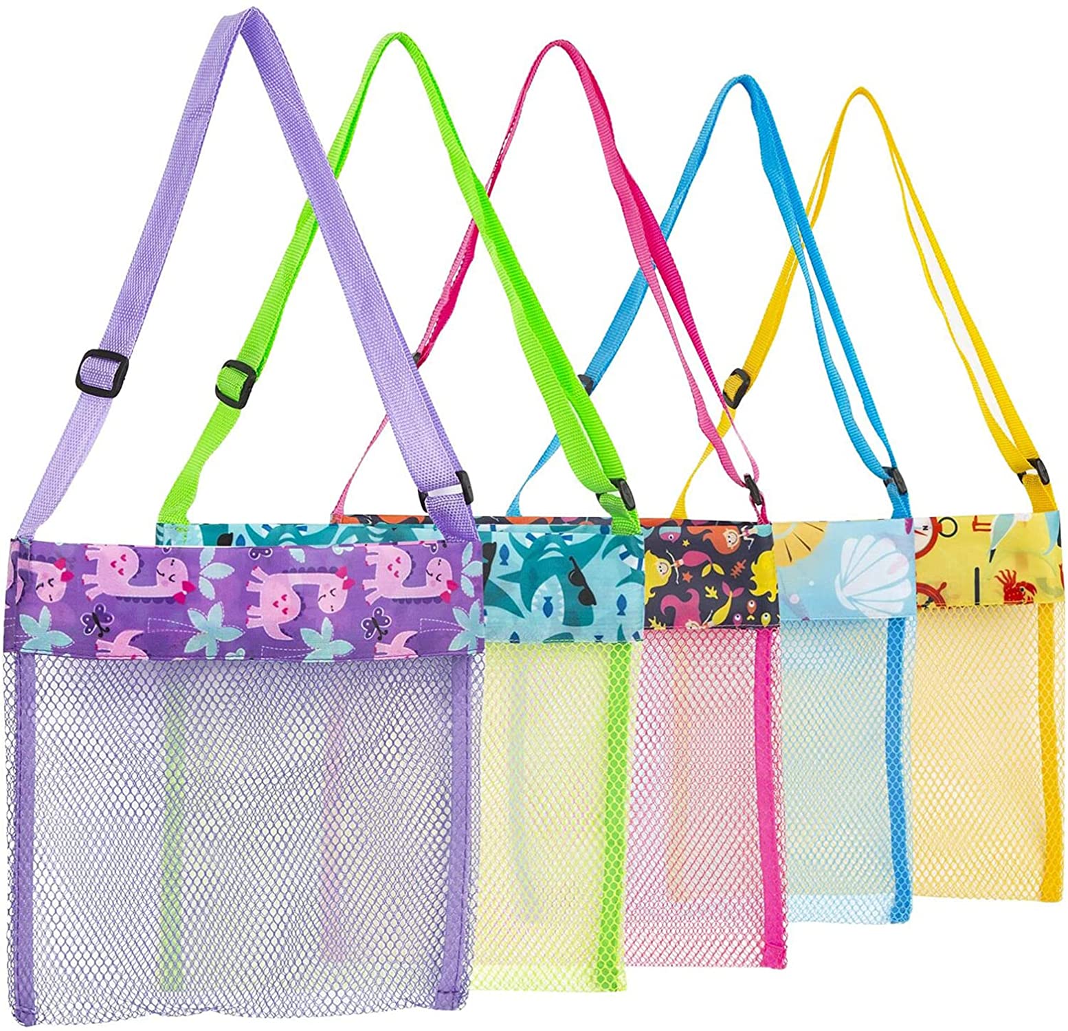 Sponsored Ad – DELFINO Beach Toys Shell Bags, Colorful Mesh Beach Bags with Seashell Design for Kids' Toy Storage, Package Includes 5 Pcs