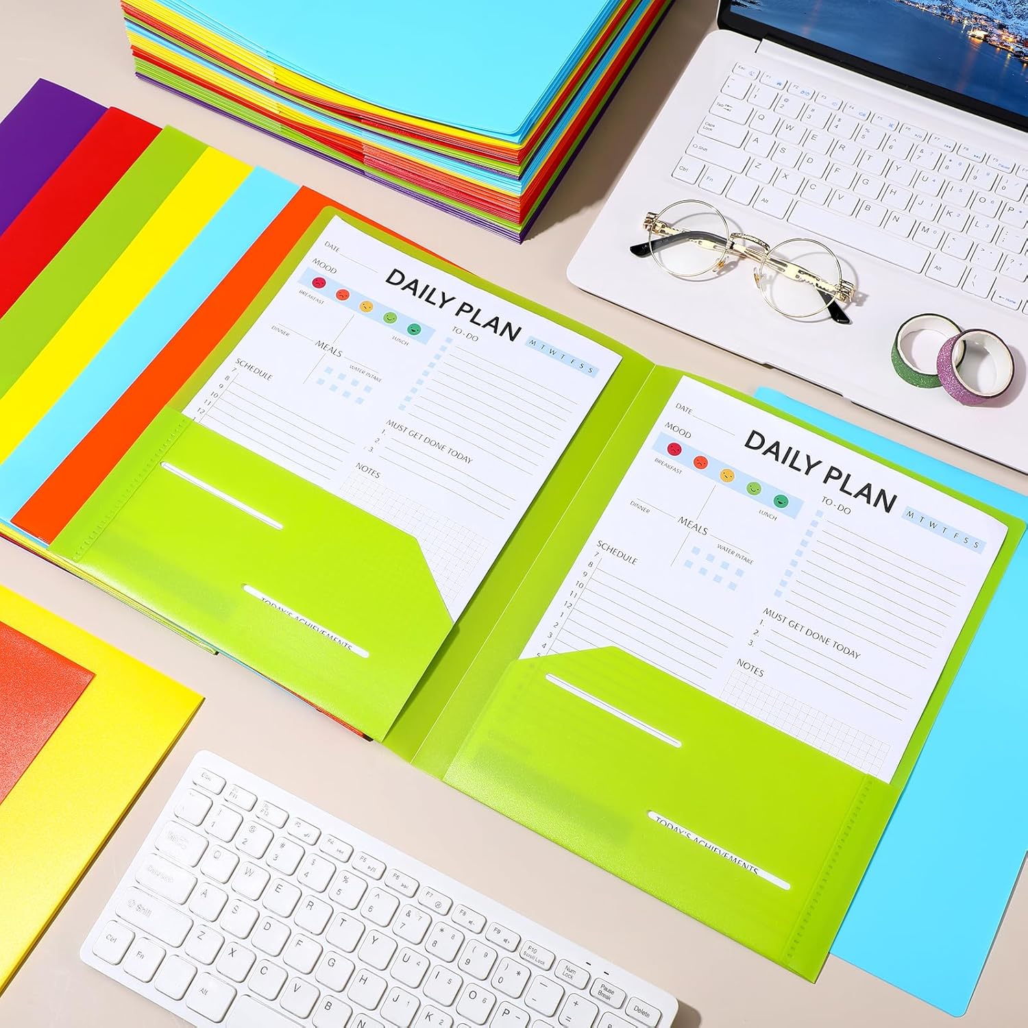 Cholemy 72 Pcs Plastic Folders with 2 Pockets 11.6 x 9.4 Inch Heavy Duty Colored Pocket Folders Fit Letter Size Paper Bulk for School Office Home Business(Bright Color)