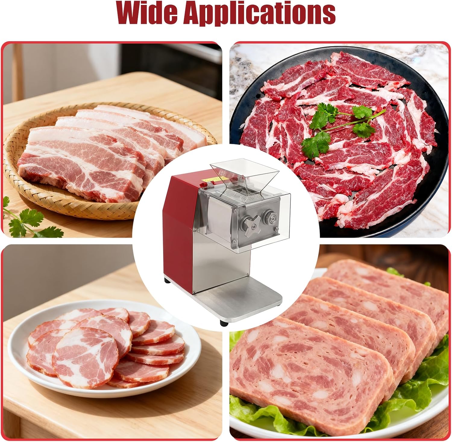 Bepritm Electric Meat Cutter Machine, 1100W Meat Shredding Machine with Cover, Commercial Stainless Steel Meat Slicer Shredder Restaurant for Home Kitchen,Restaurant,Supermarket