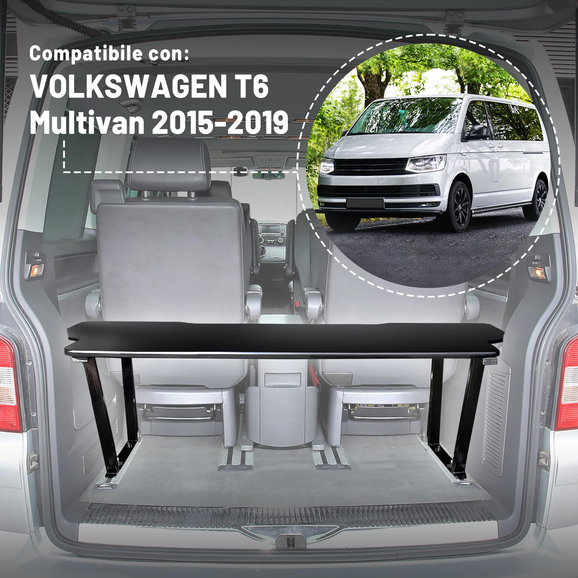 CHROMEMASTER | Compatibile con VW T6 2015-2019 Multivan | Letto Pieghevole per Auto, Prolunga del Letto Multiflexboard per Camper, Letto da Campeggio, Scaffale, Tavolo | Accessorio per Il Camper