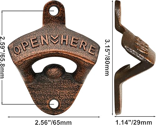 Miniatura 4 de Abrebotellas de cobre vintage montado en la pared de hierro fundido conjunto de cerveza ideal para hombres mujeres (3 piezas)