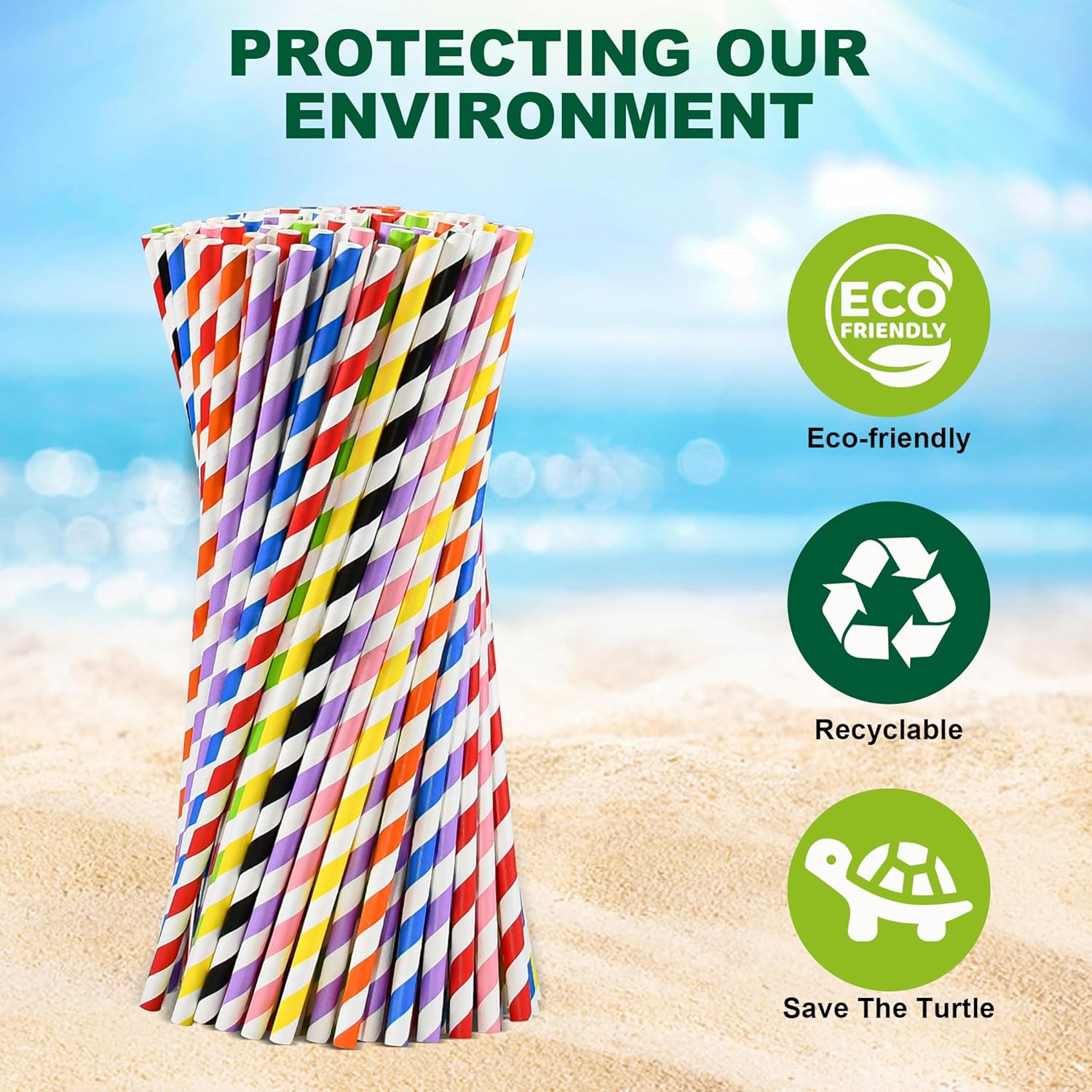 Individually Wrapped Disposable Paper Drinking Straws 7.75'' x 0.24'' - Colorful Stripes [400 Counts] - Eco-friendly Biodegradable - Image 7