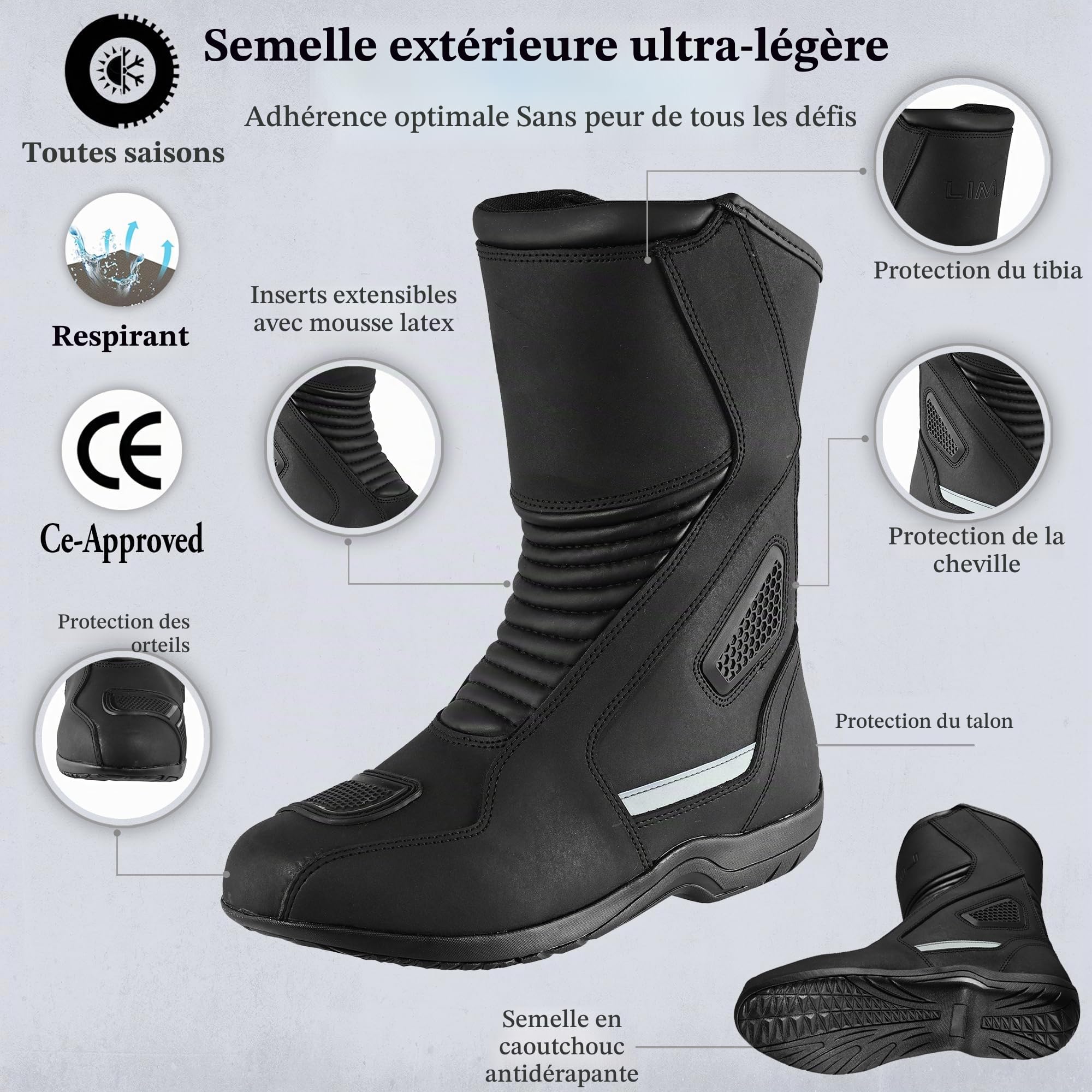 Bottes de moto de tourisme en cuir véritable pour homme, homologuées CE, imperméables, semelle en caoutchouc antidérapante, protection renforcée