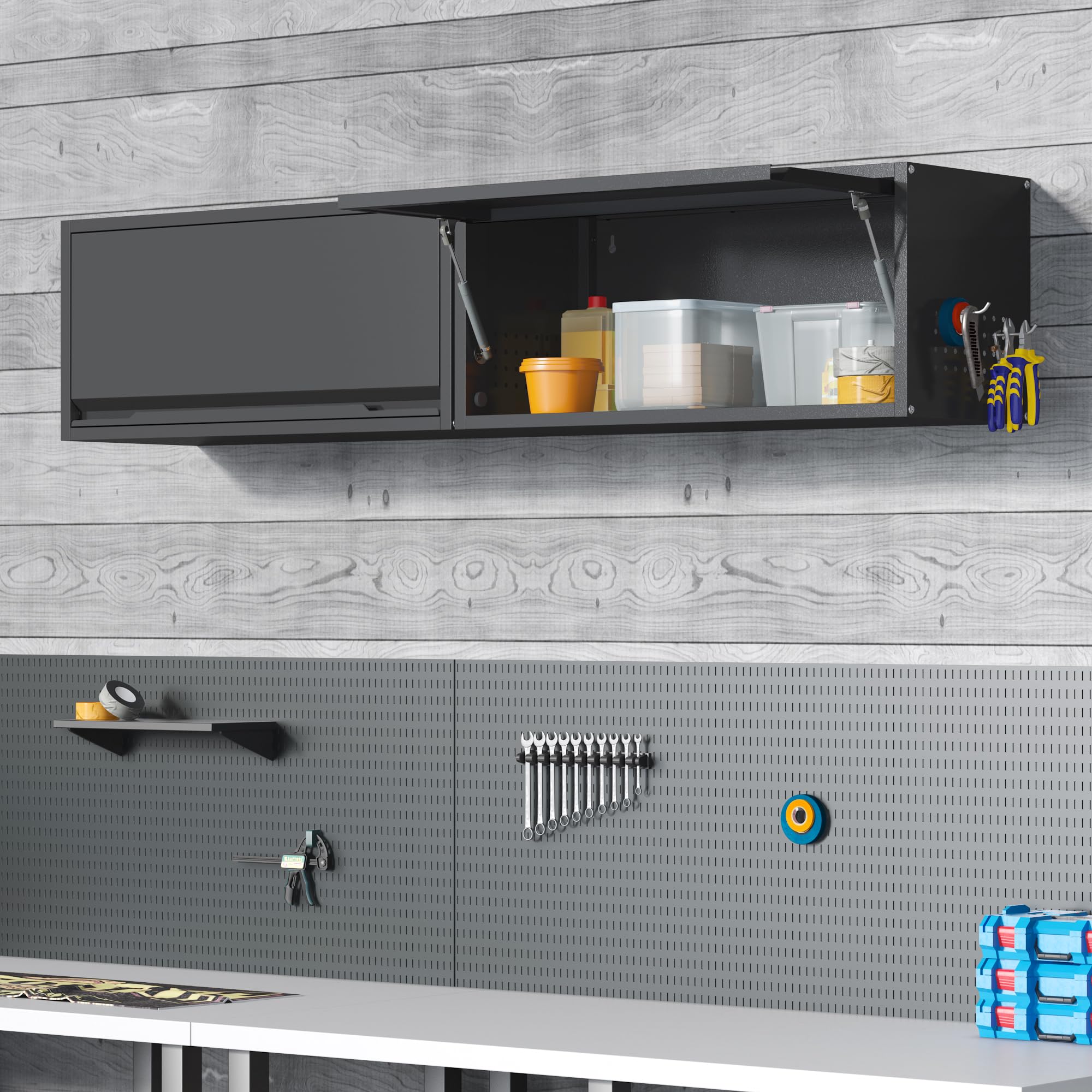 Coolsun Metal Wall Cabinet, Garage Wall Cabinet with Up-Flip Door, 31.5