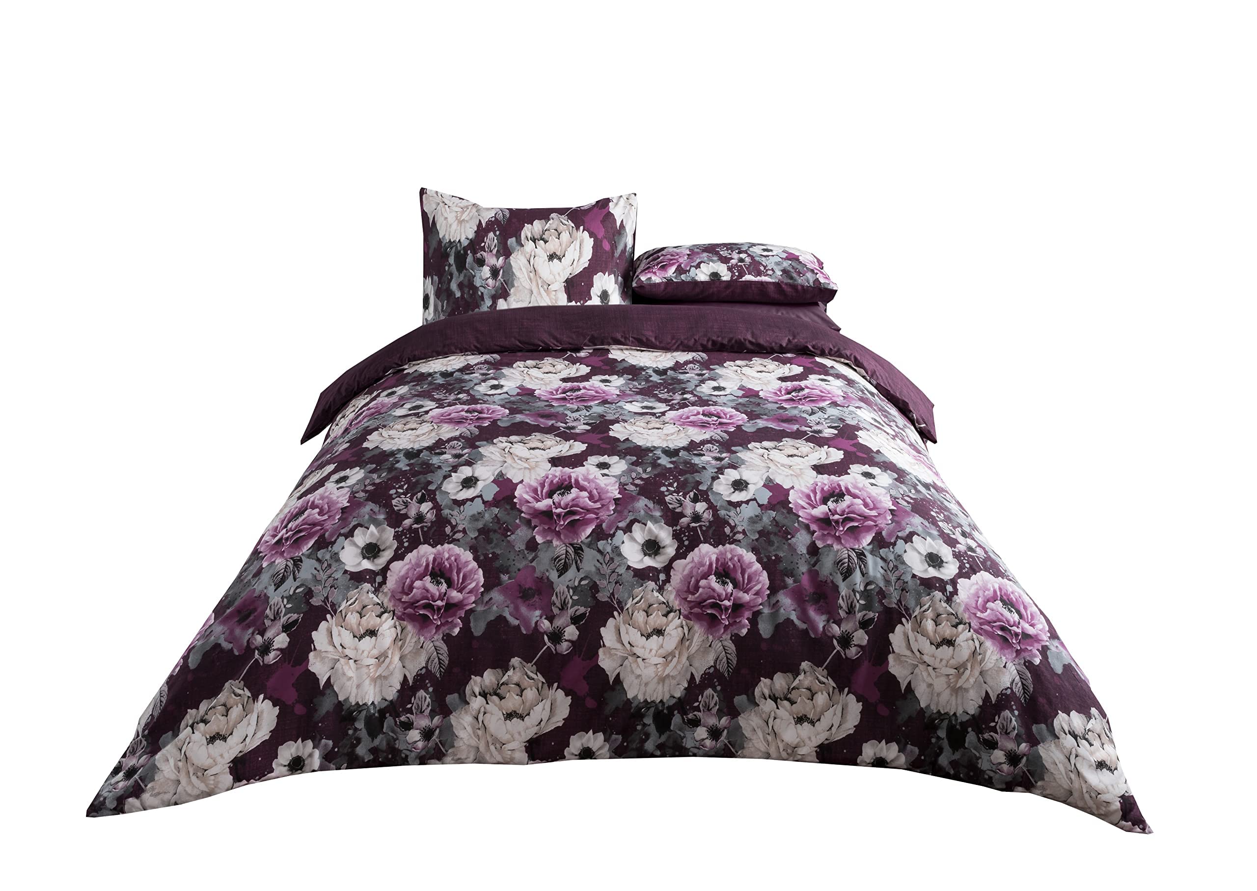 Sleepdown Floral Duvet Cover Set Easy Care Soft Cosy Reversible Purple 2 Pillowcases 80 x 80 cm 155 x 220 cm