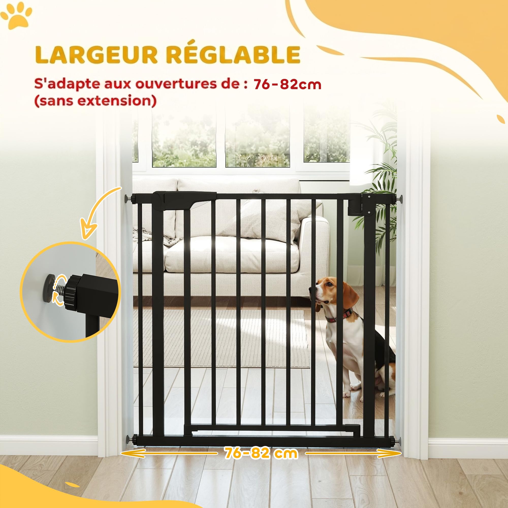 PawHut Bramka 30-32" 30"H samozamykająca, Czarny