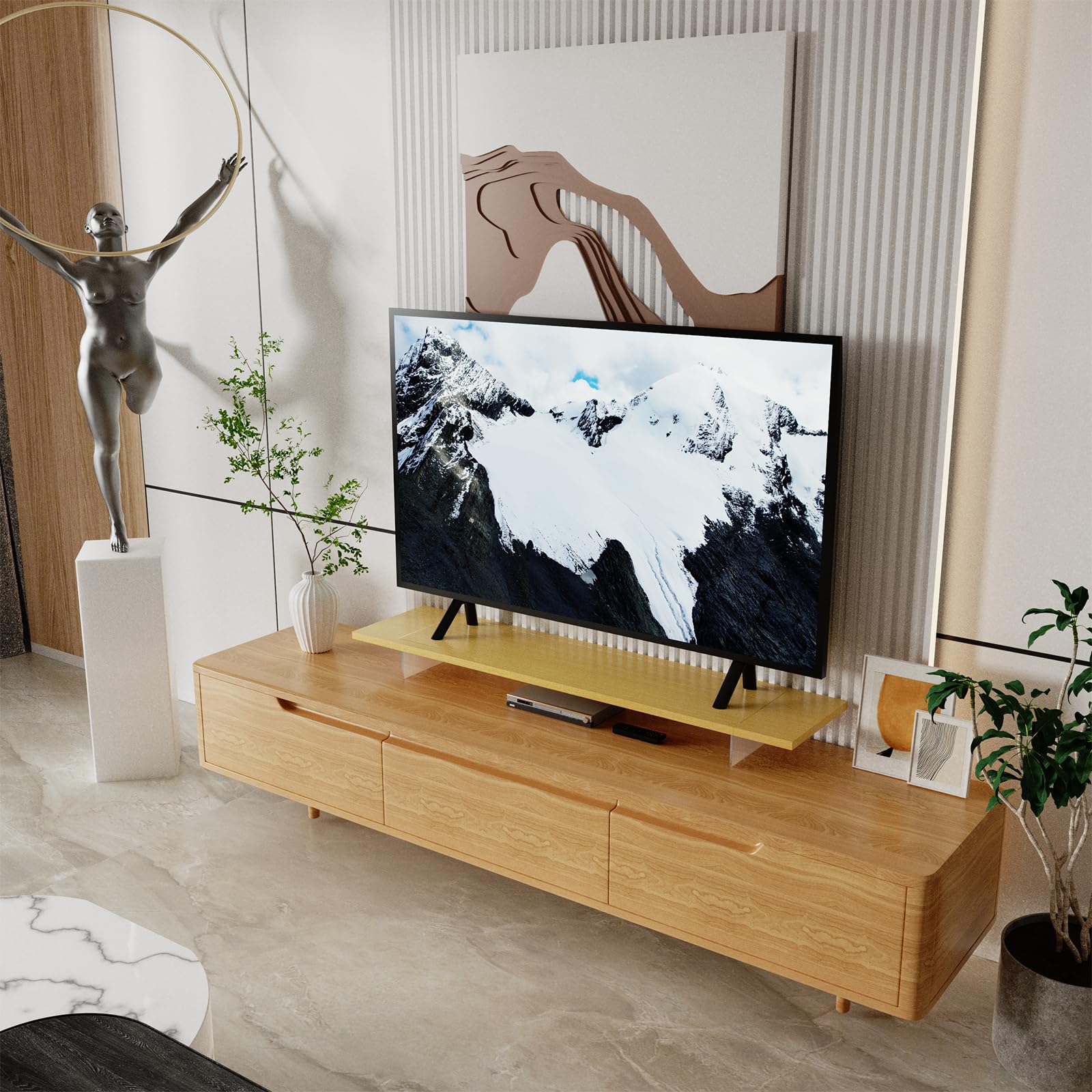 WEGASTU Crystal Clear Acrylic Monitor Stand,Leg levitating design Height Adjustable,Dual Monitor Riser Shelf Organizer for Desk?Home Office?Printer?TV Screen?Keyboard Storage (Nature)