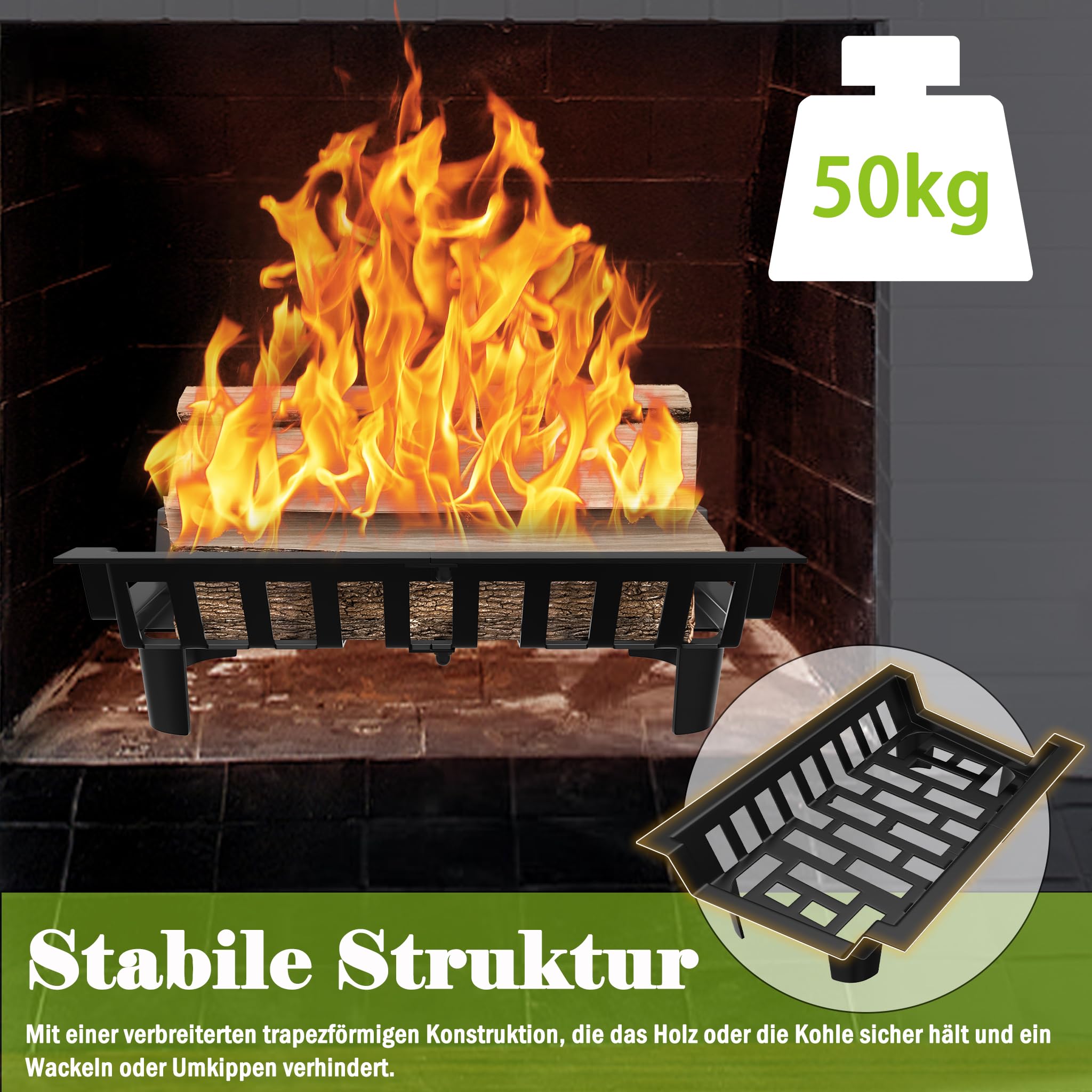 XMTECH Kaminrost Feuerrost Holzständer für Kaminholz Trapezförmigen Kaminholzständer Zerlegbar bis 800°C hitzebeständig Geeignet für Innen und Außen
