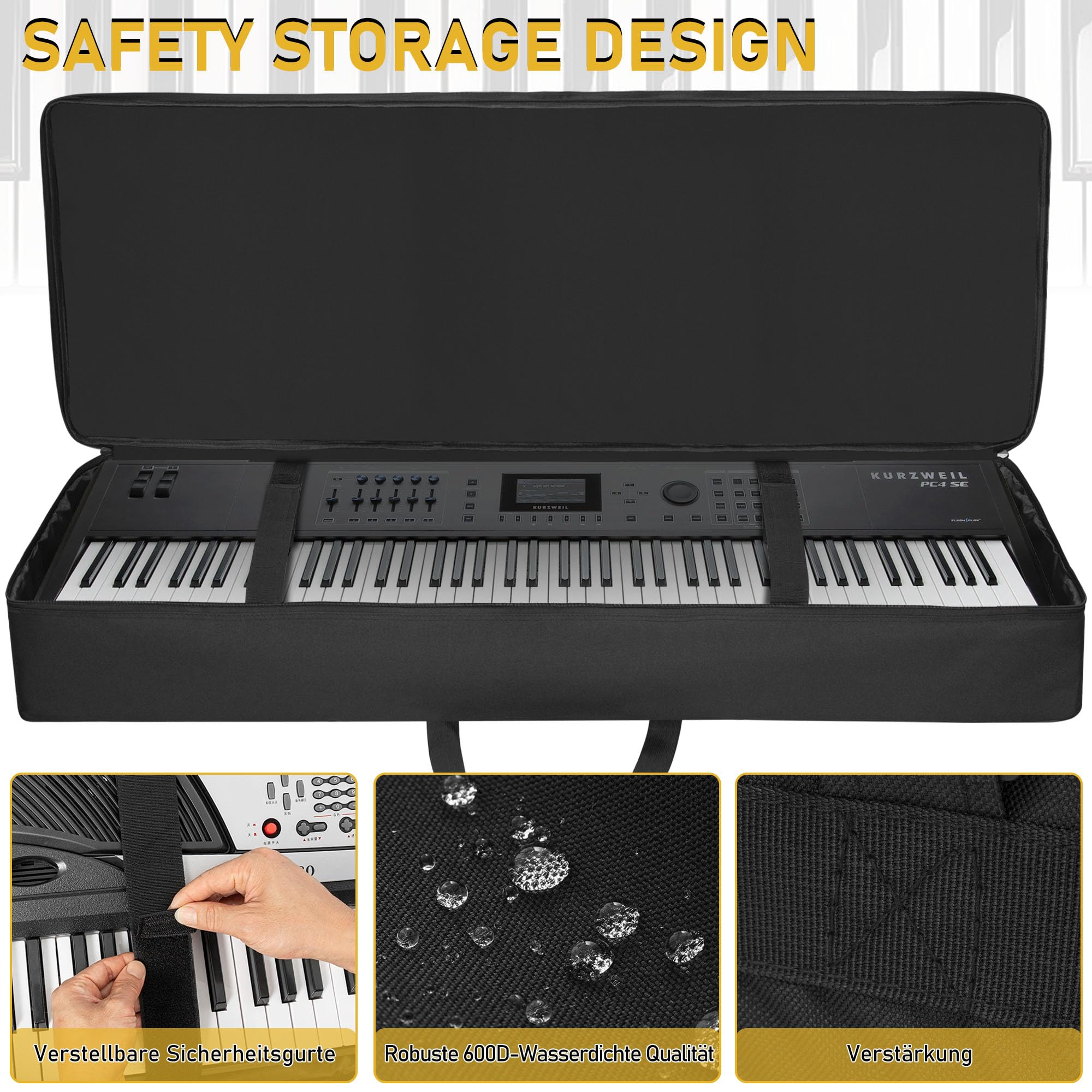 88 Key KeyboardTasche, Robuste 600D Oxford Keyboardtasche 88 Tasten | Keyboard-Gigbag mit 10 mm Polsterung, keyboard tasche mit Grif fund Schultergurten für Digitales E-Piano (137x34.3x17.8CM)