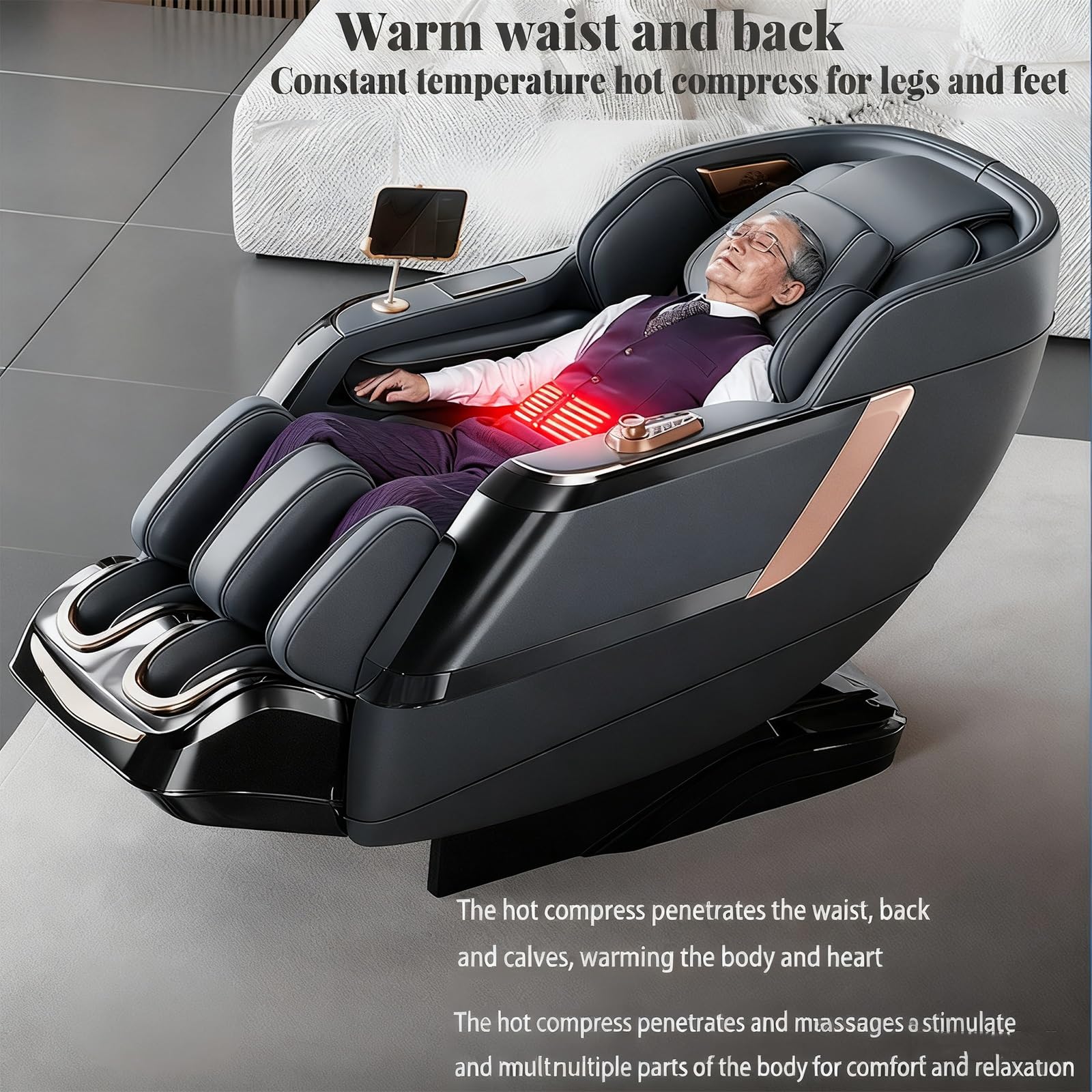 Sillón de Masaje Inteligente con rieles 4D SL, escaneo Corporal sillón reclinable de Gravedad Cero Masaje de amasamiento con airbag de Cuerpo Completo Apto para Uso doméstico(Orange)