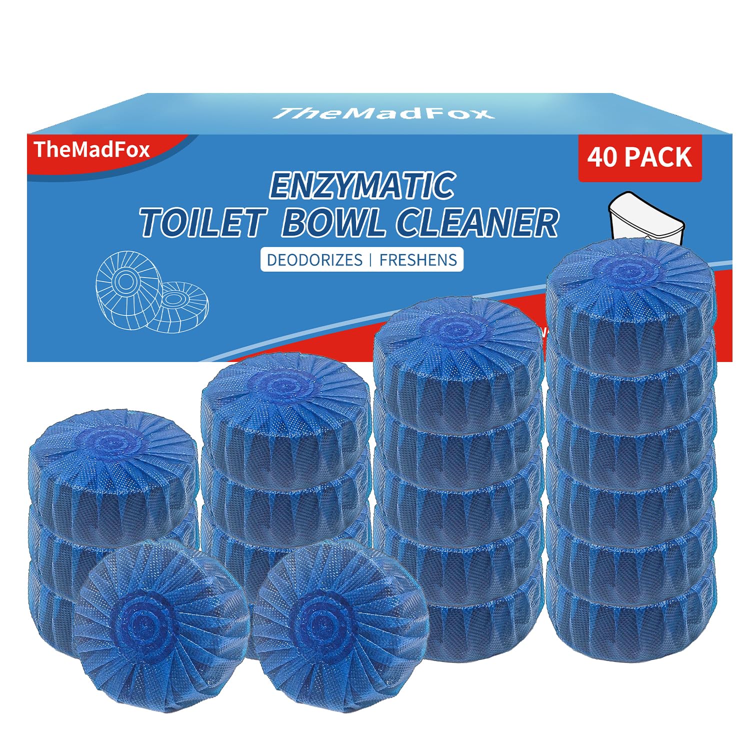 TheMadFox Automatic Toilet Bowl Cleaner Tablets 40 Pack,Bathroom Toilet Bowl Cleaner,Upgraded Long-Lasting Toilet Tank Cleaner for Tank Bathroom Powerful Cleaning Easy to Use,Up to 20 Months Total