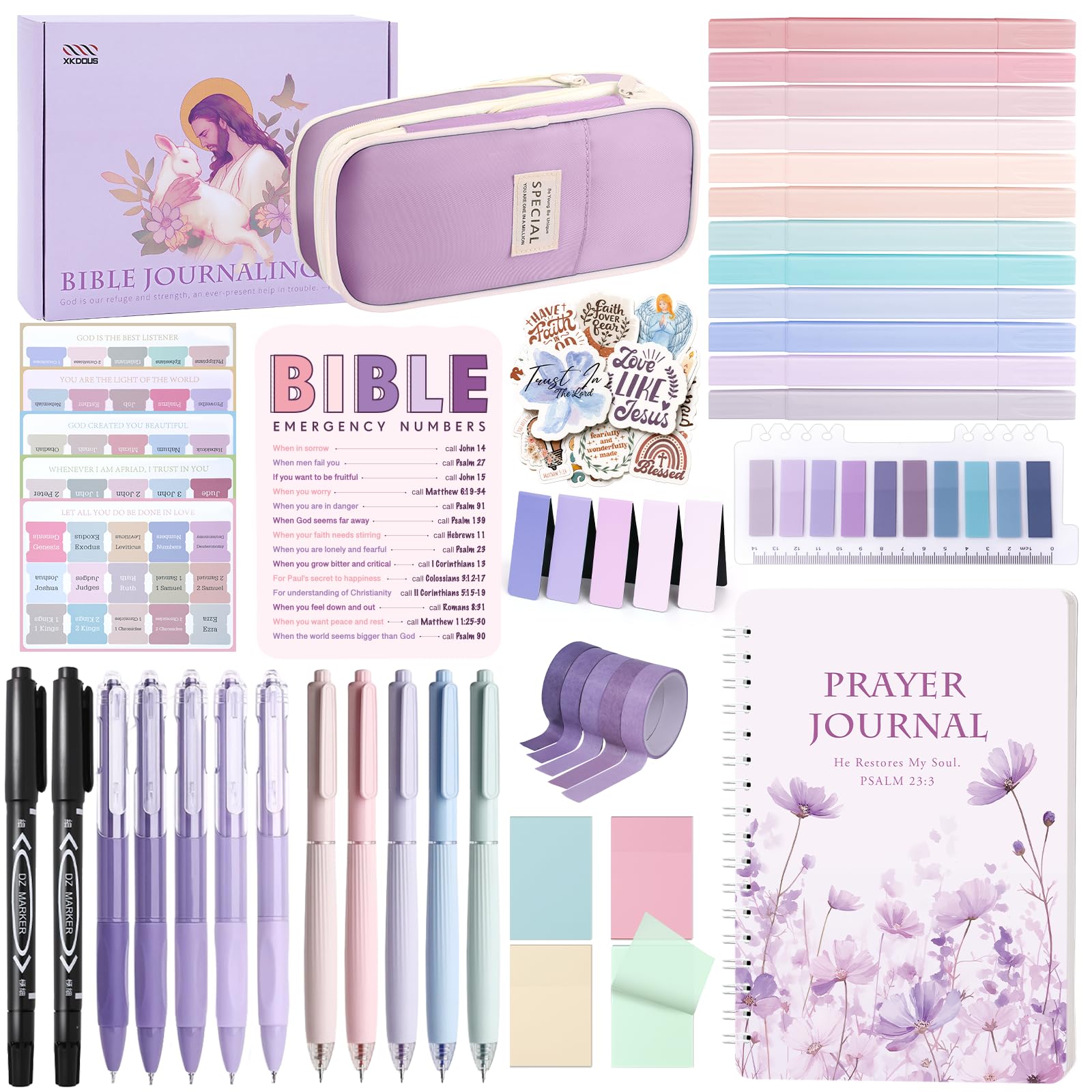 XKDOUS Kit de diario de estudio bíblico para mujeres, kit de estudio bíblico, herramientas de estudio bíblico con diario de oración, estuche para lápices, accesorios de la Biblia, regalos cristianos