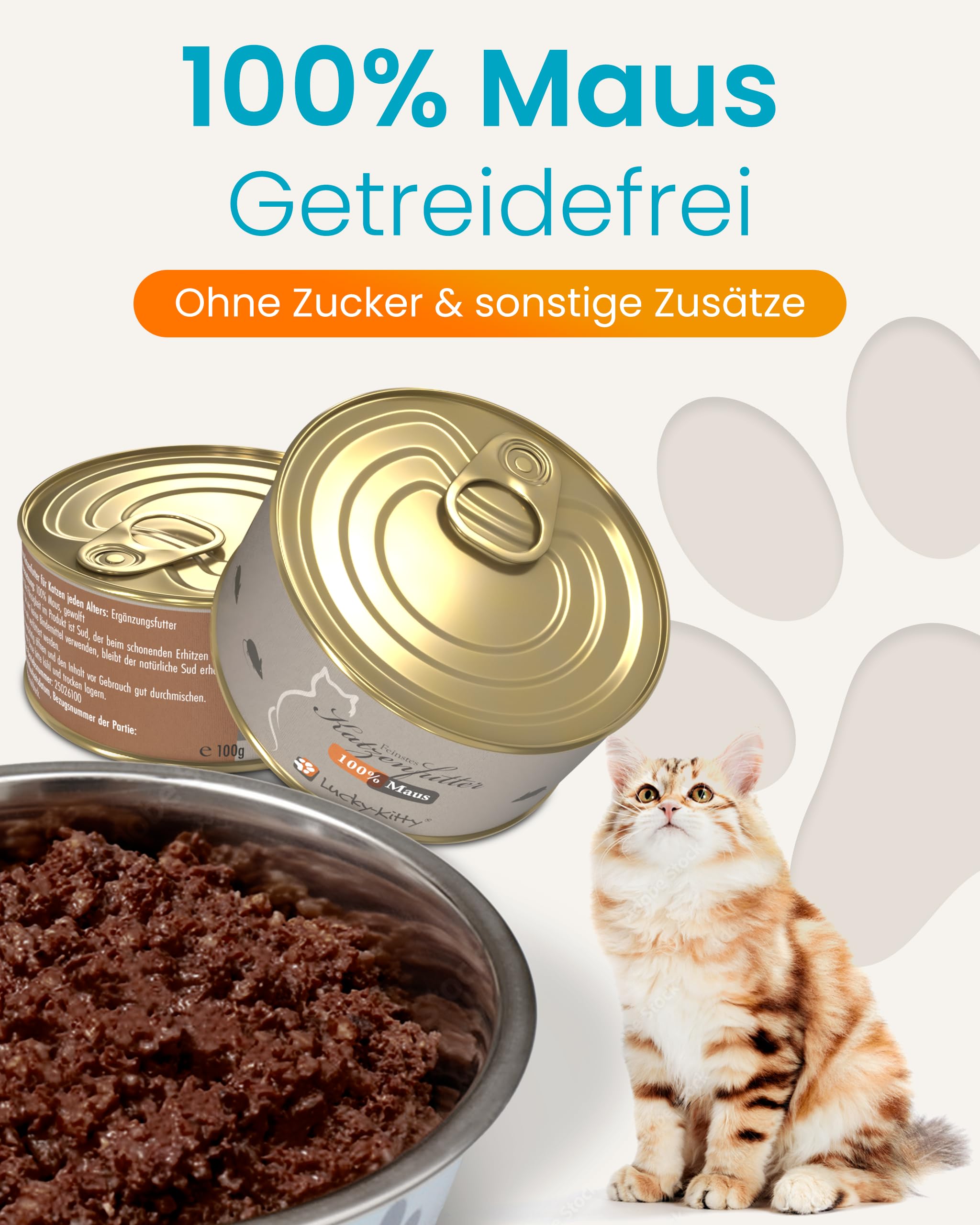 Lucky-Kitty Katzenfutter Nass 100% Maus, Beutenah, Made in Germany, 12x100g | Ohne Getreide & Zucker, Für Katzen & Kitten, Ohne Zusätze, Keine Bindemittel oder Aromastoffe