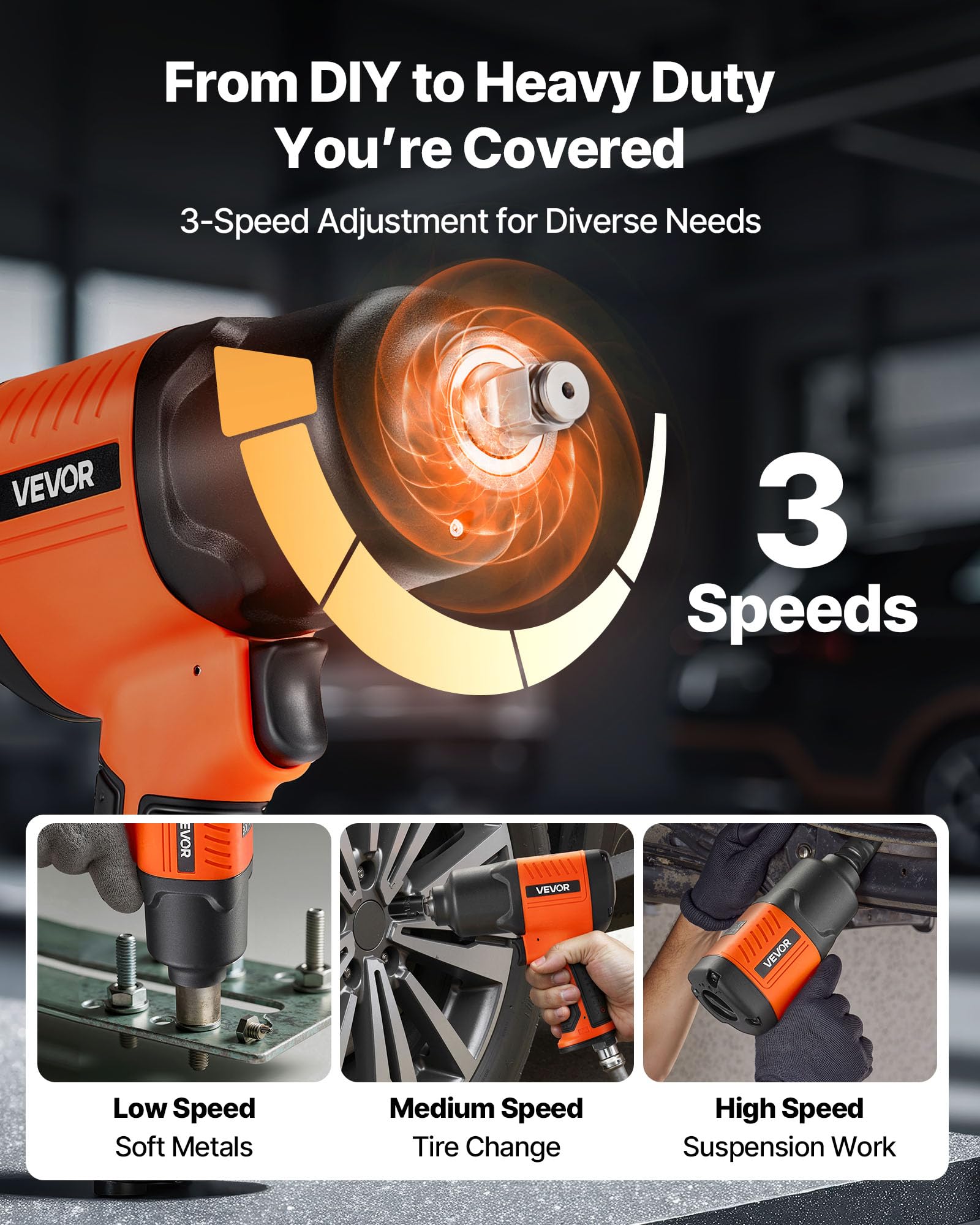 VEVOR Chiave a Percussione Pneumatica, Chiave Pneumatica con Attacco da 12,7 mm, Coppia Inversa Fino a 1490 Nm, Avvitatore a Percussione Leggera e Regolabile a 4 Velocità per Riparazioni Auto
