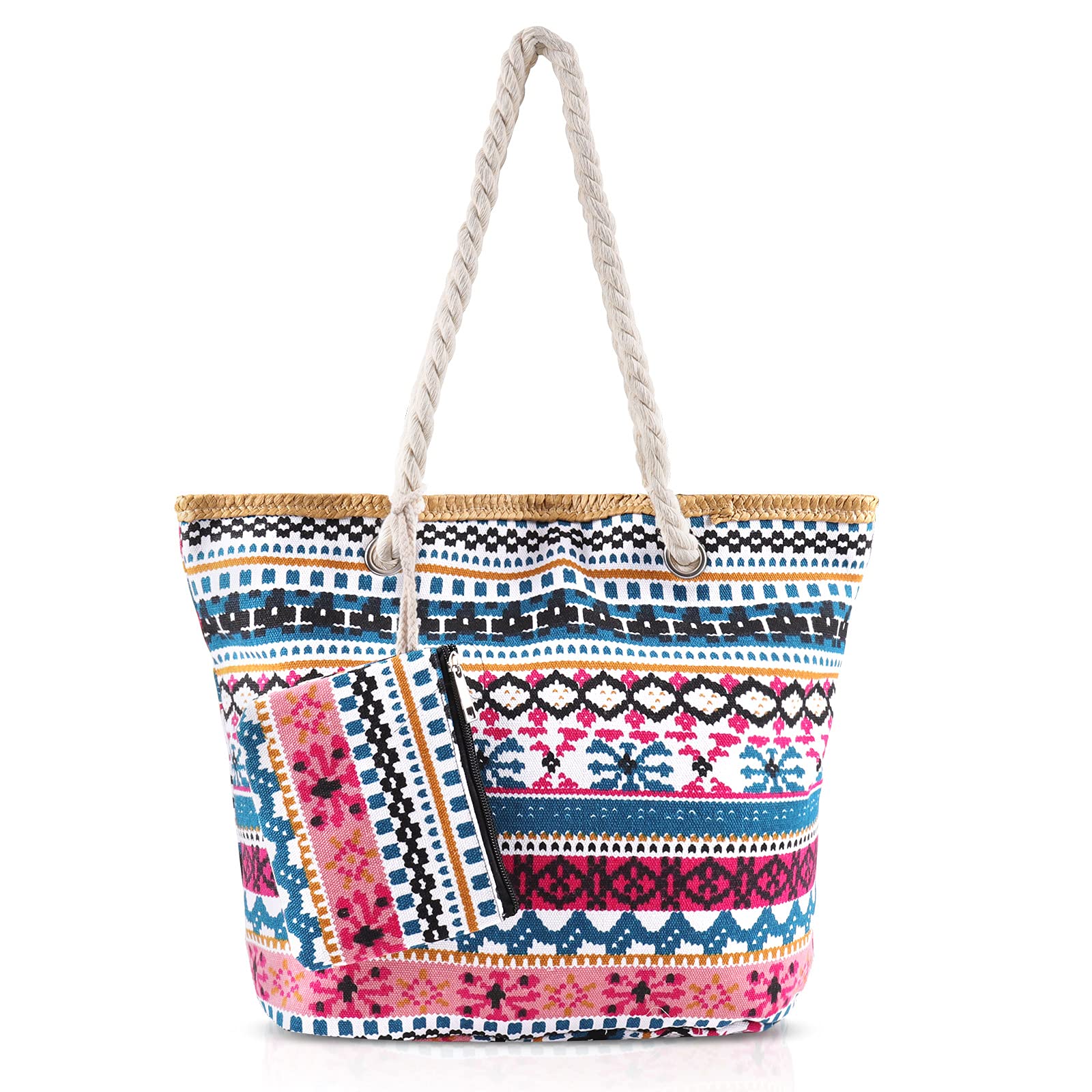 Comius Sharp Bolsa de Playa para Mujer, Grande Bolso de Mano Compras Bolsa con Cremallera, Totalizador de Lona de Verano, Bolsas de Hombro para Playa/Viajes/Uso Diario (09)