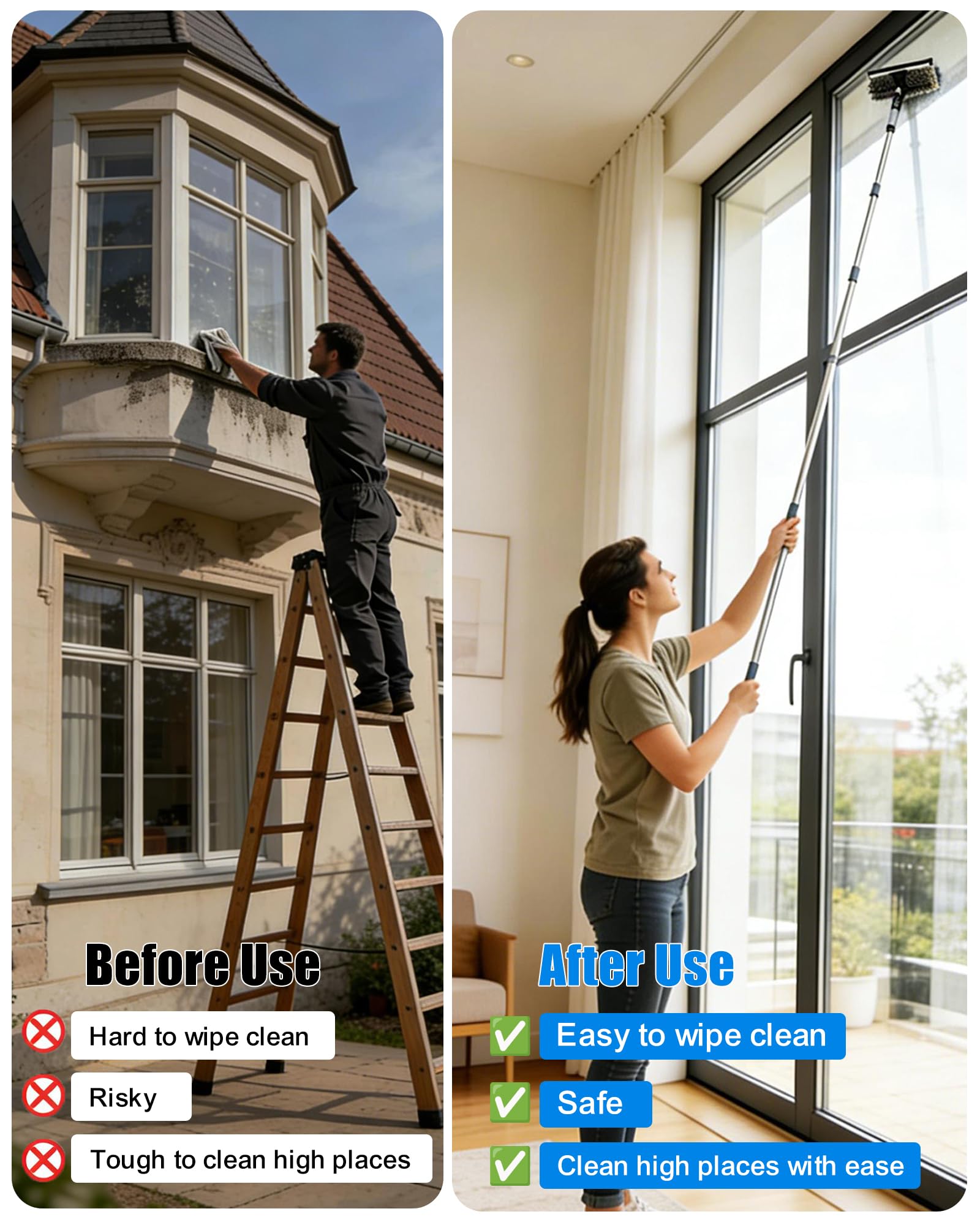 Plumero Telescópico 6m, Varilla Extensible 1,2–4,3m, Atrapapolvo Microfibra, Limpiador de Vidrios 2en1, Removedor de Telarañas – para Techos y Ventanas