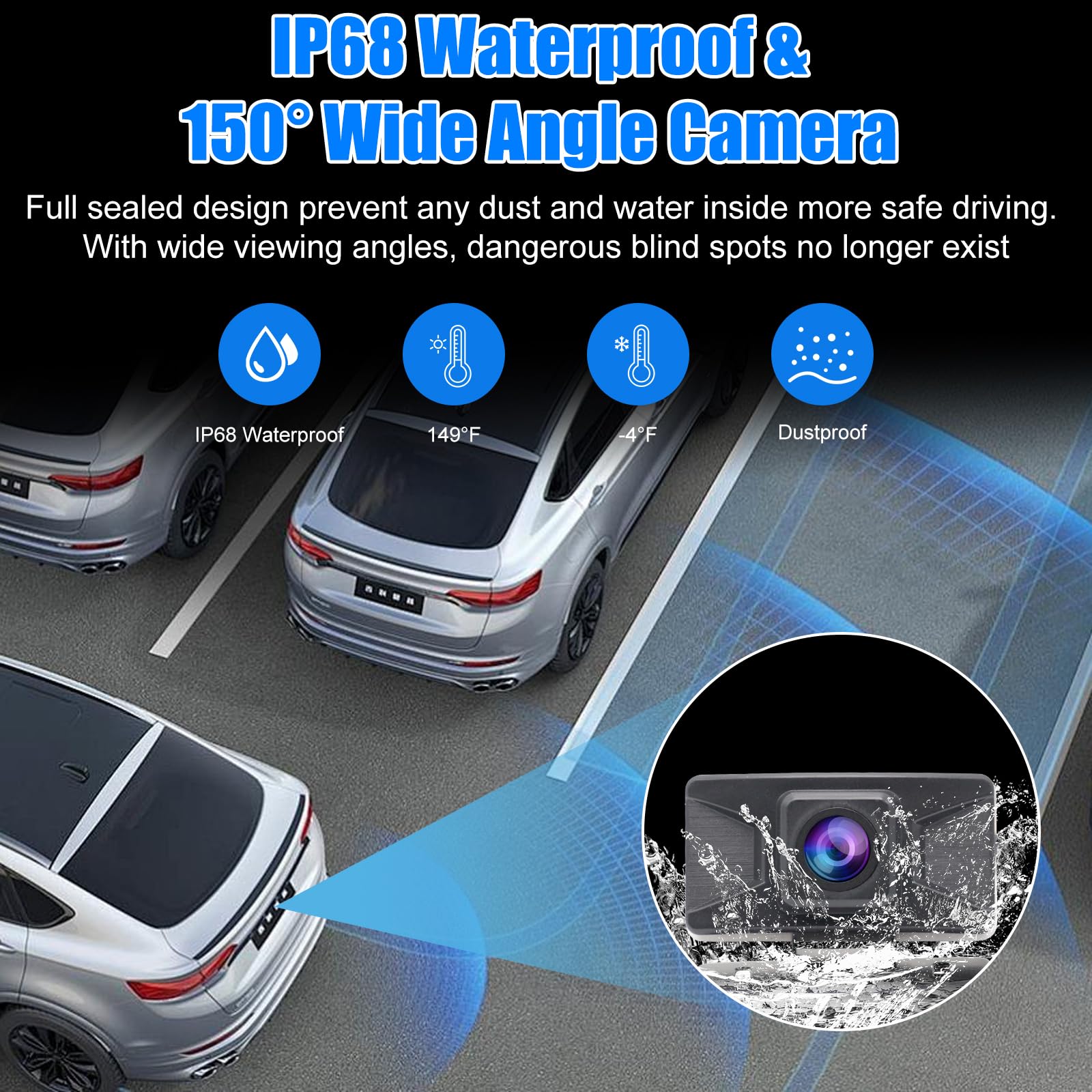 Telecamera Posteriore per Auto 1080P con Monitor HD LCD da 4,3" pollici, Telecamera per Auto Kit, Impermeabile IP68, Visione Notturna,Assistenza al Parcheggio per SUV, Camion, Furgoni